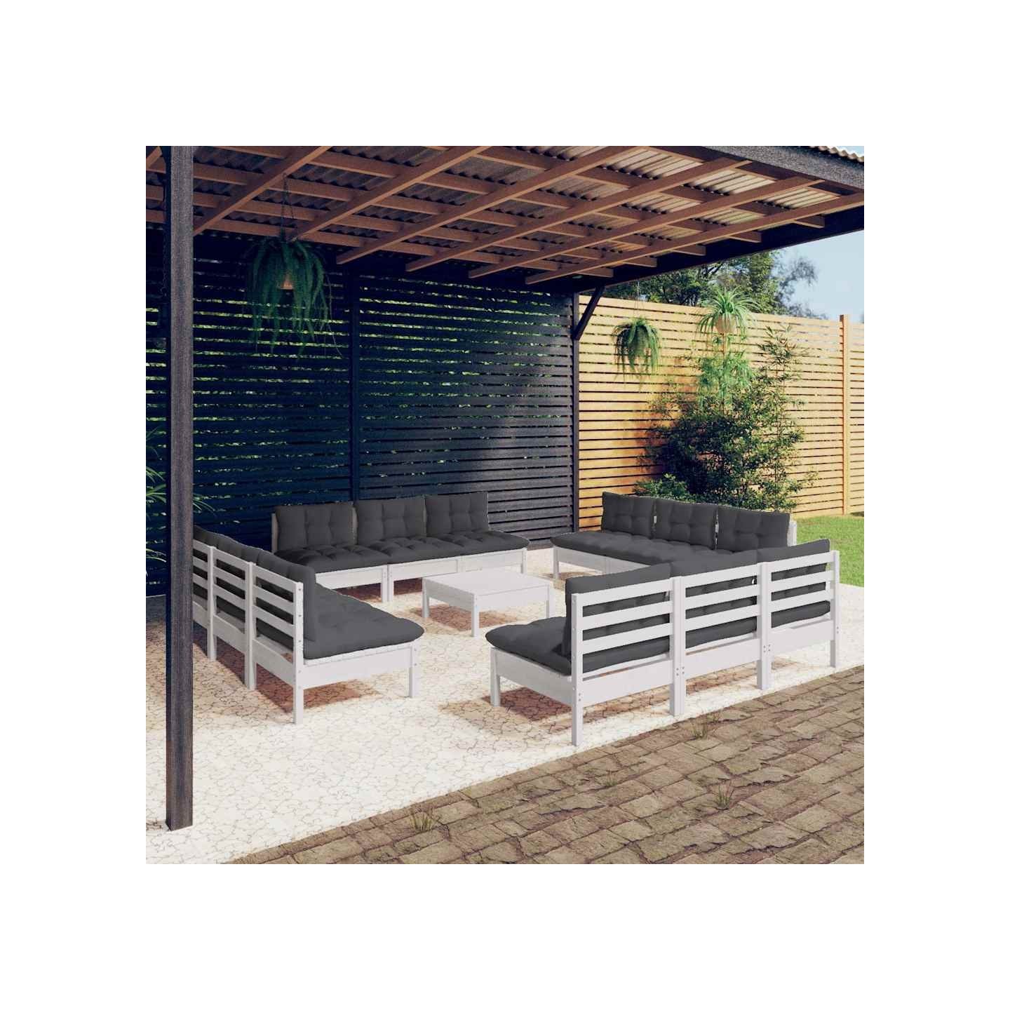 Salon de jardin 13 pcs avec coussins anthracite bois de pin