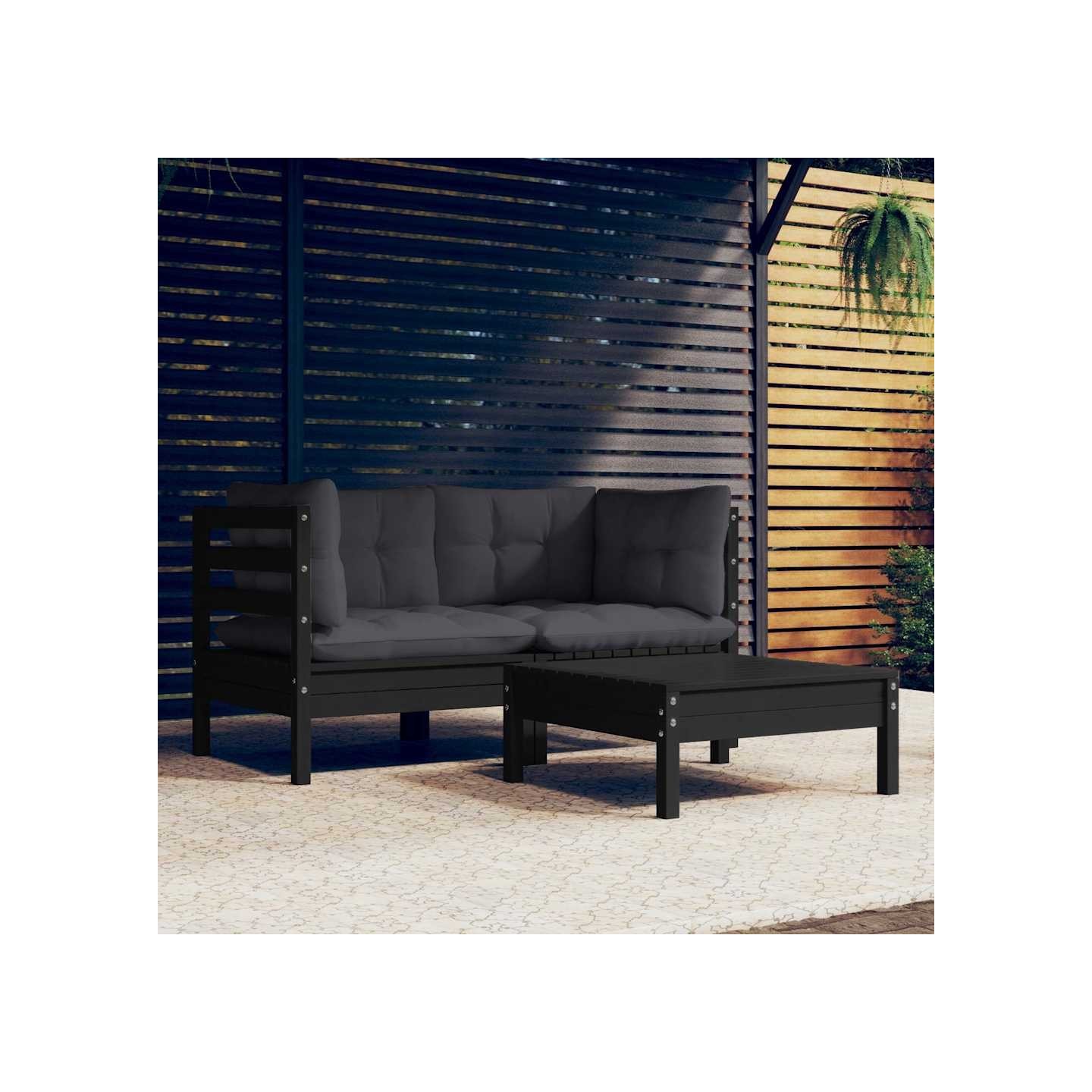 Salon de jardin 3 pcs avec coussins anthracite bois de pin