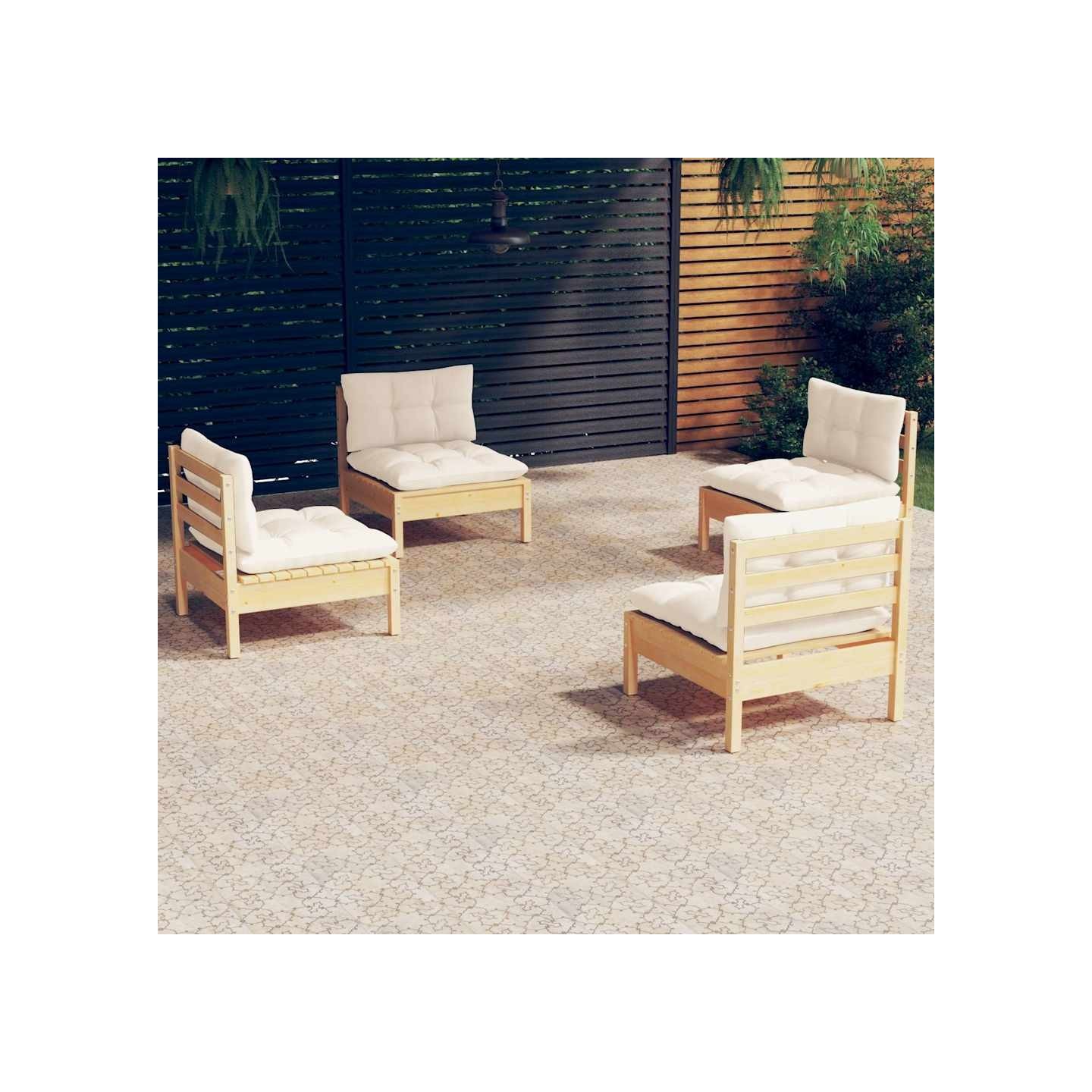 Salon de jardin 4 pcs avec coussins crème Bois de pin