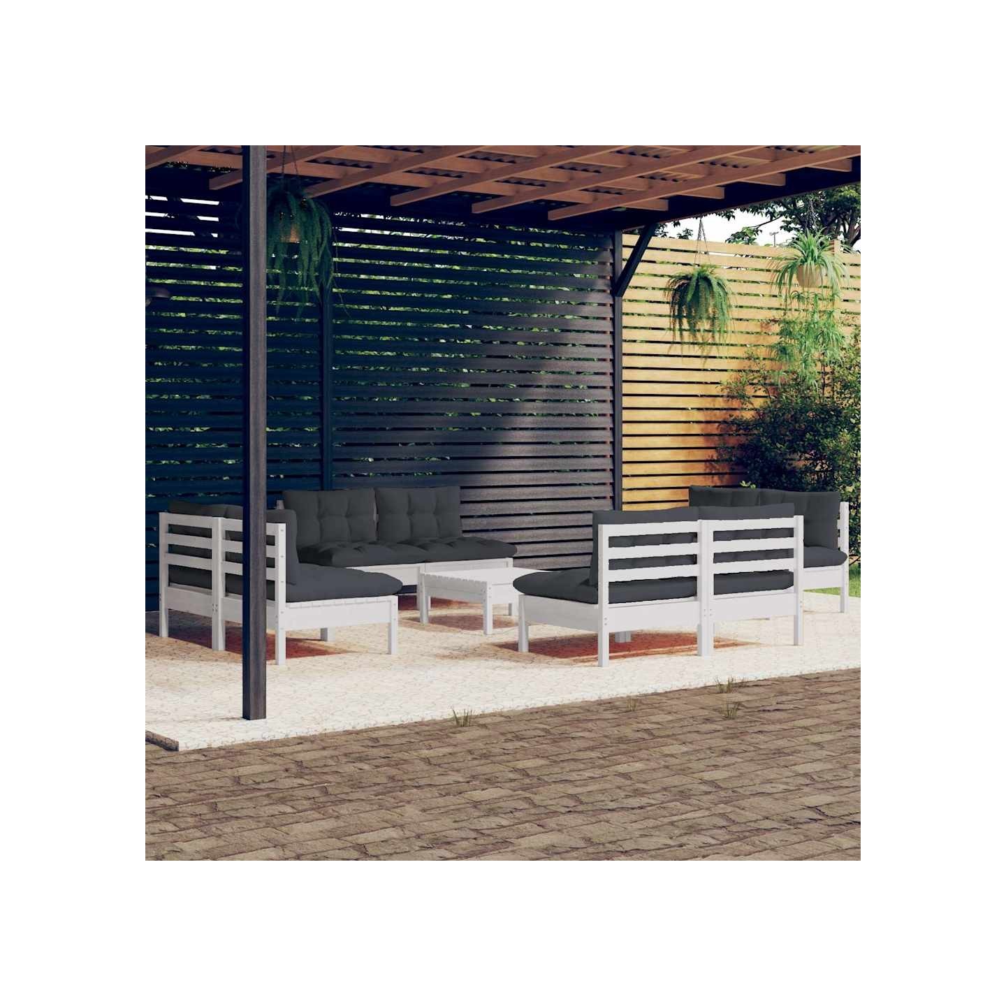 Salon de jardin 9 pcs avec coussins anthracite bois de pin