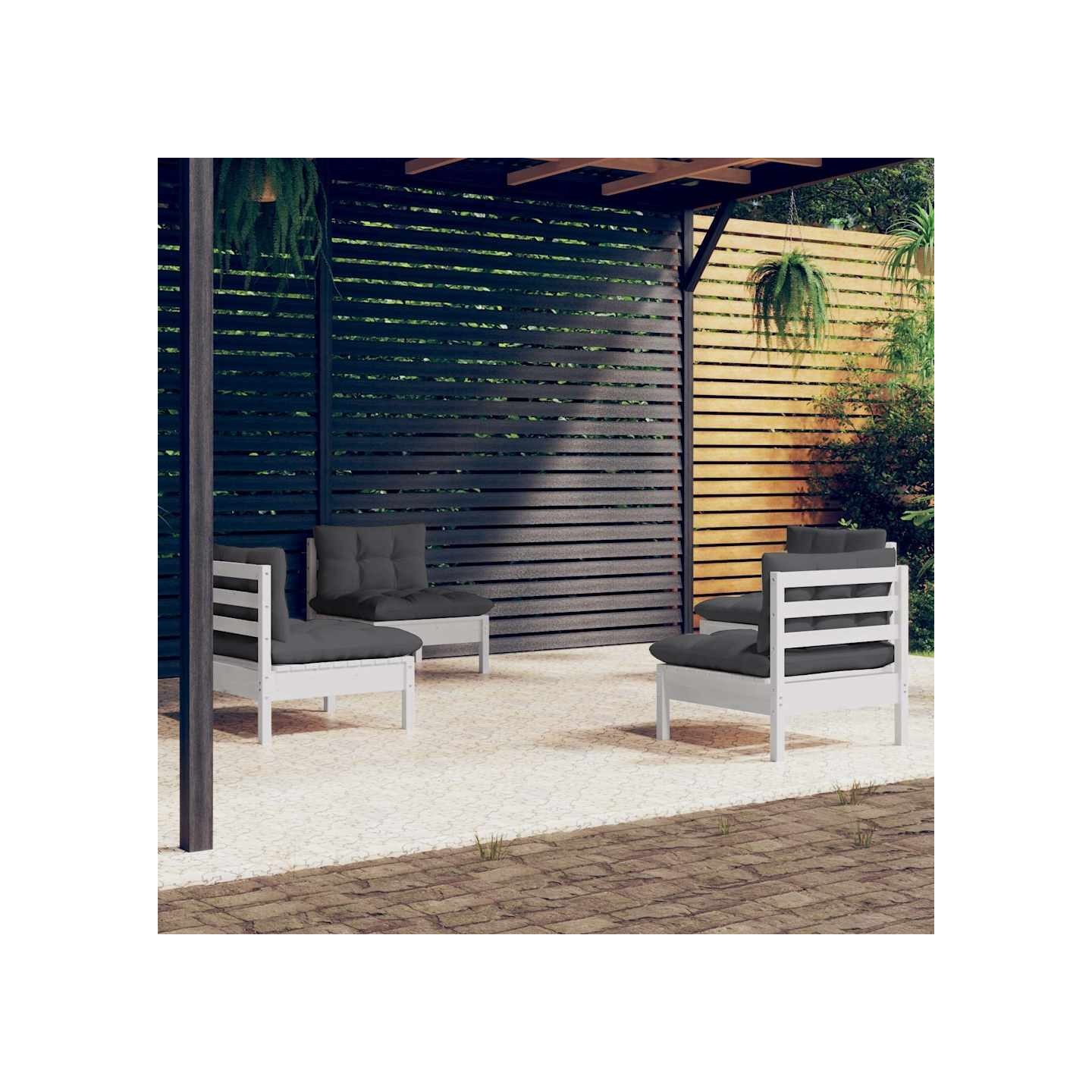 Salon de jardin 4 pcs avec coussins anthracite Bois de pin