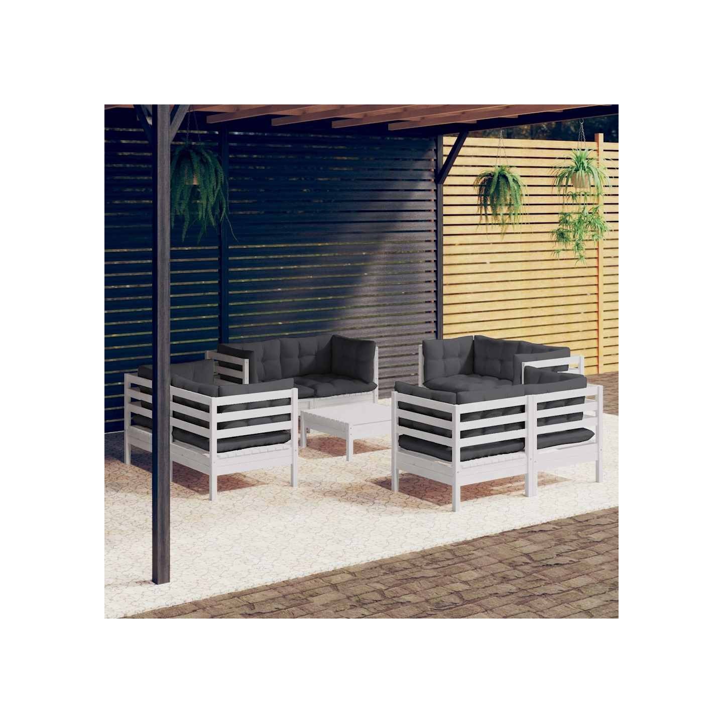 Salon de jardin 9 pcs avec coussins anthracite bois de pin