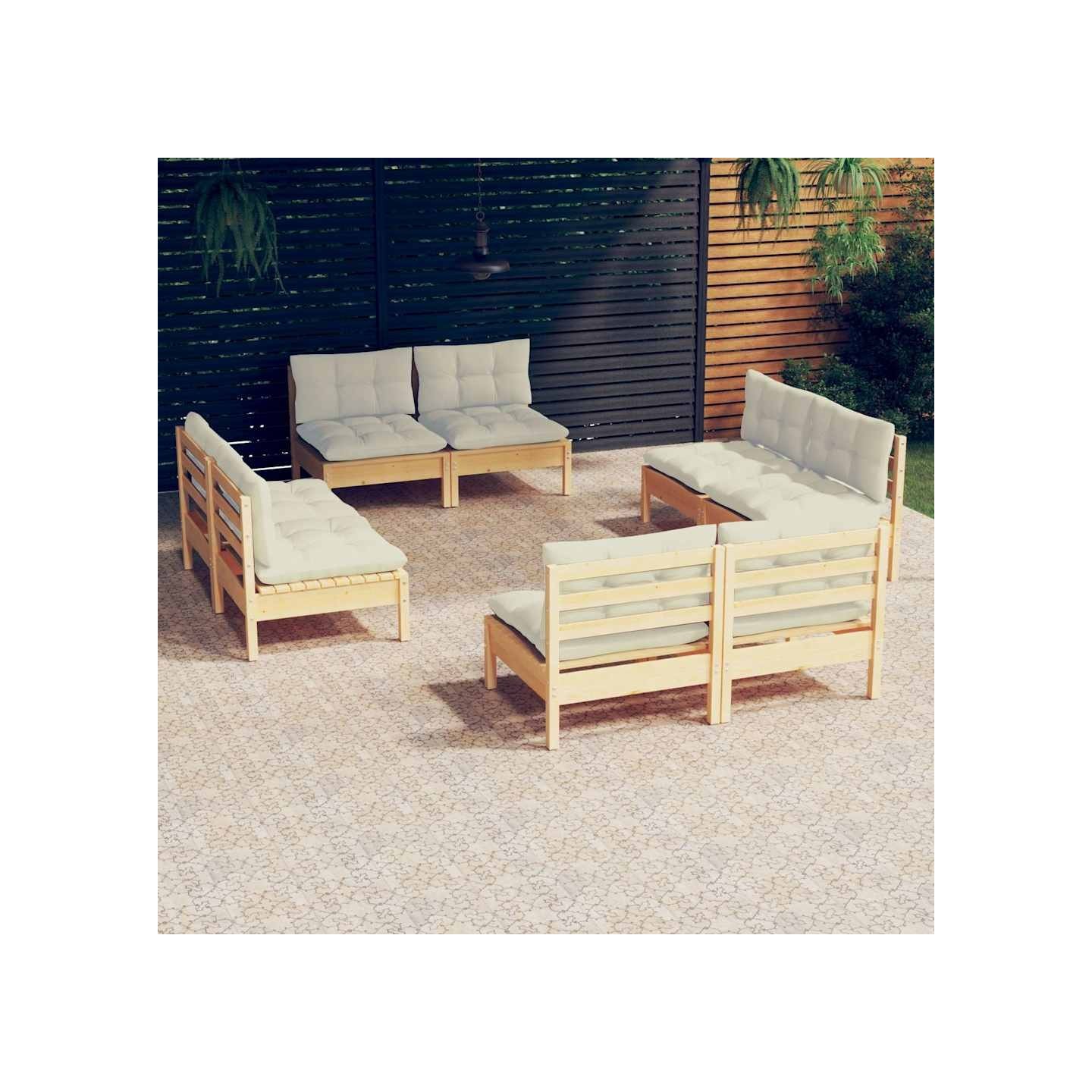 Salon de jardin 8 pcs avec coussins crème Bois de pin