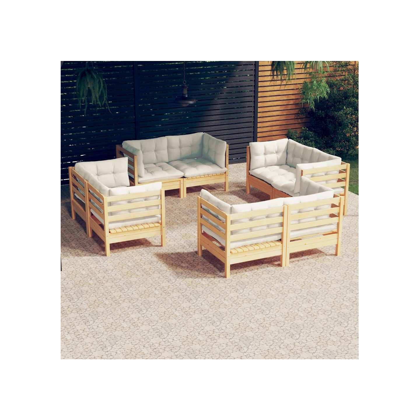 Salon de jardin 8 pcs avec coussins crème Bois de pin