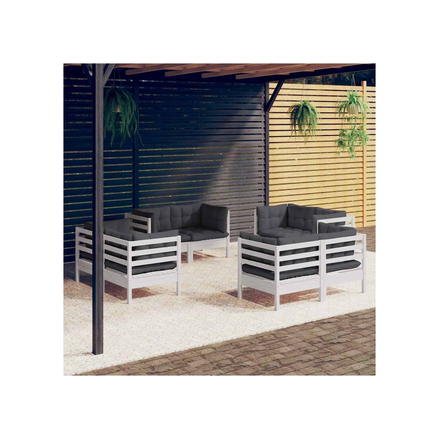 Salon de jardin 8 pcs avec coussins anthracite Bois de pin