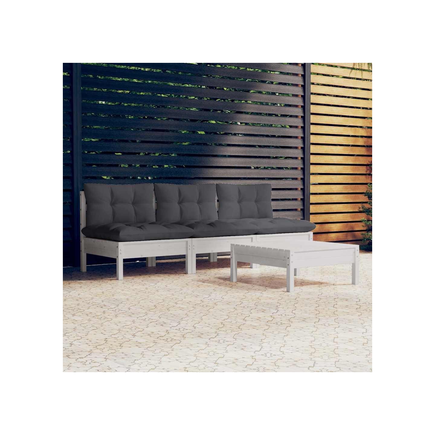 Salon de jardin 4 pcs avec coussins anthracite Bois de pin