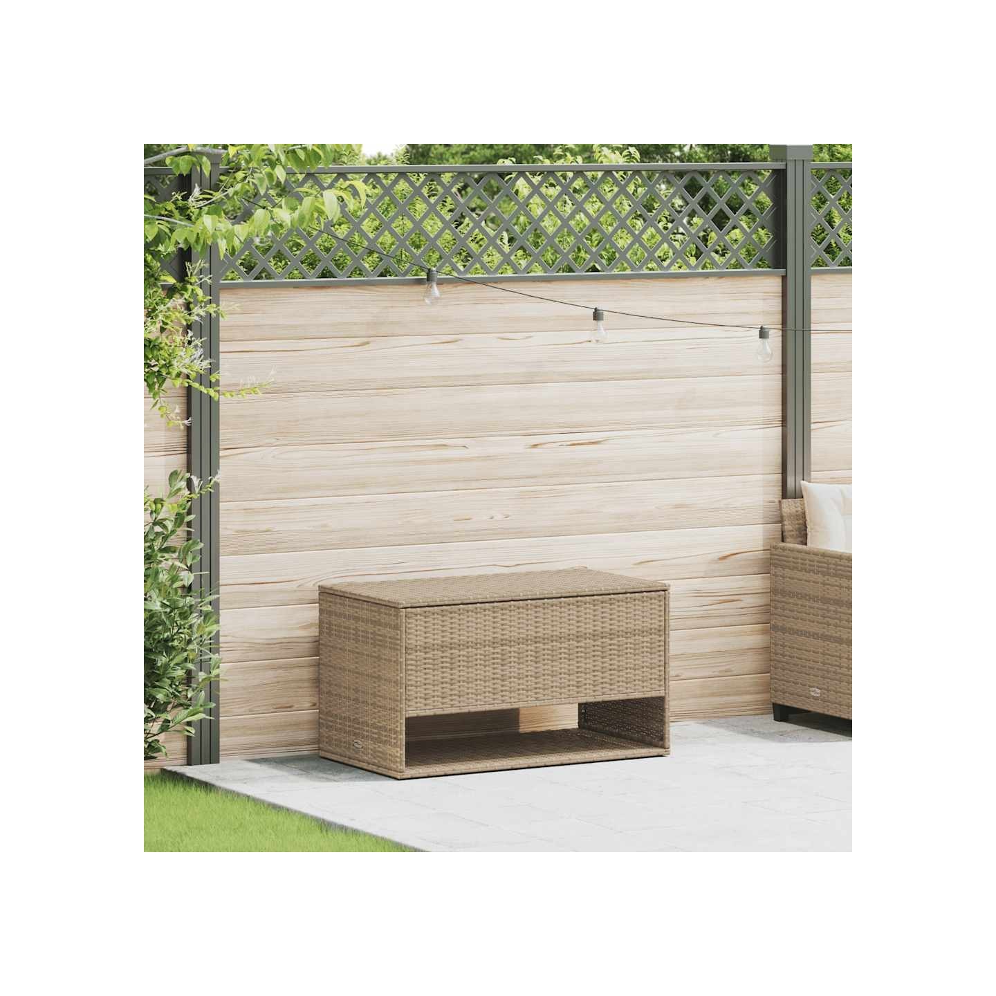 Coffre à coussins d'extérieur beige 100x55x55,5 cm polyrotin