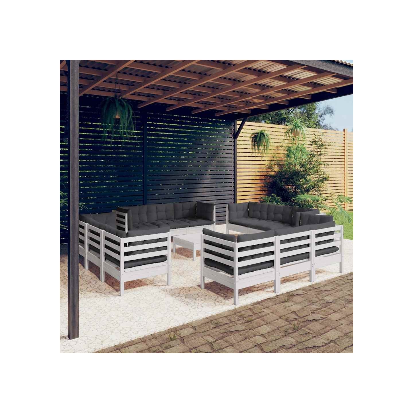 Salon de jardin 13 pcs avec coussins anthracite bois de pin