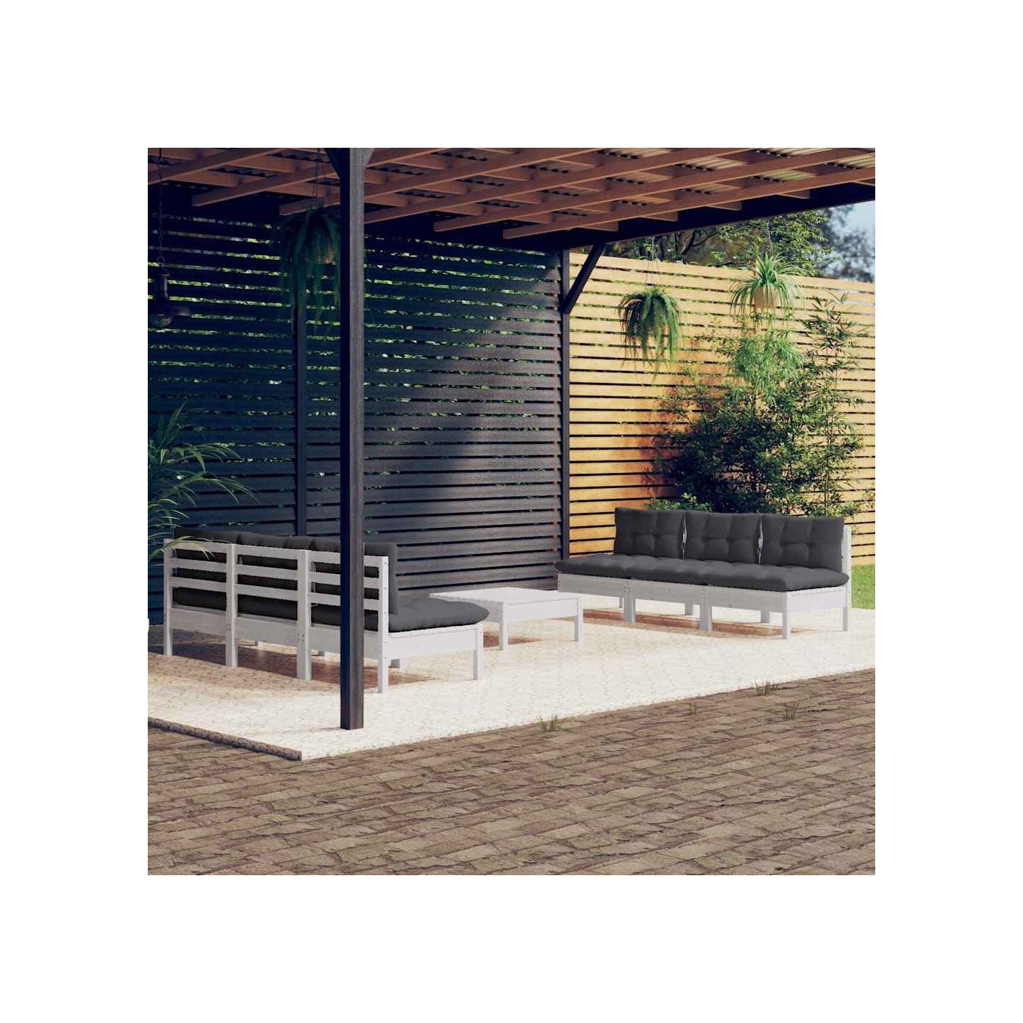 Salon de jardin 7 pcs avec coussins anthracite bois de pin
