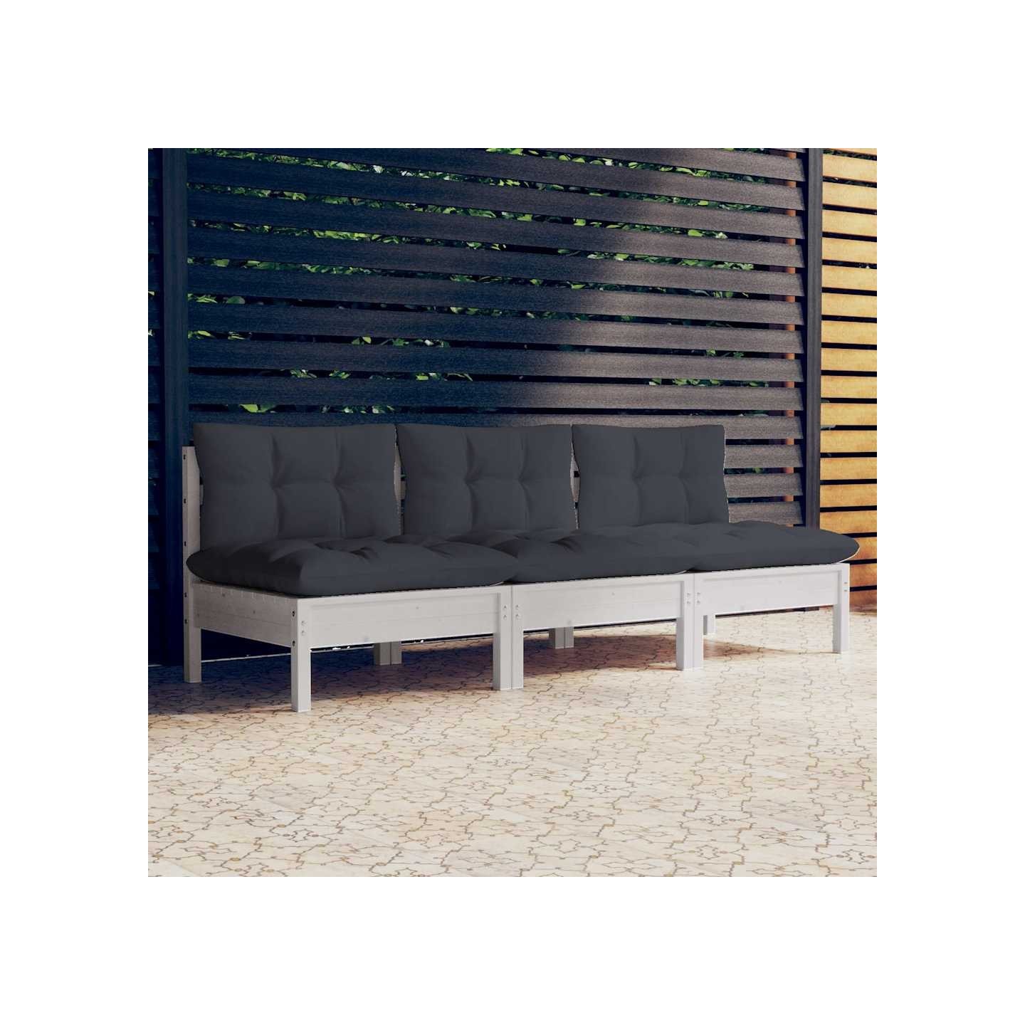Canapé 3 places de jardin avec coussins anthracite Bois de pin