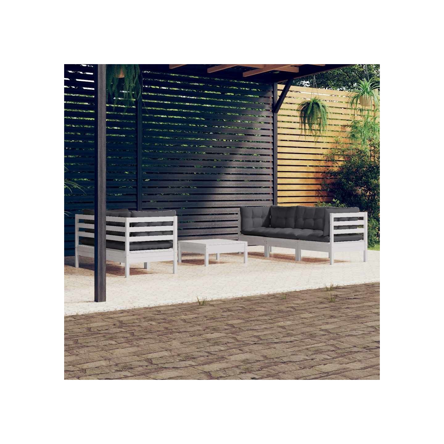 Salon de jardin 6 pcs avec coussins anthracite bois de pin