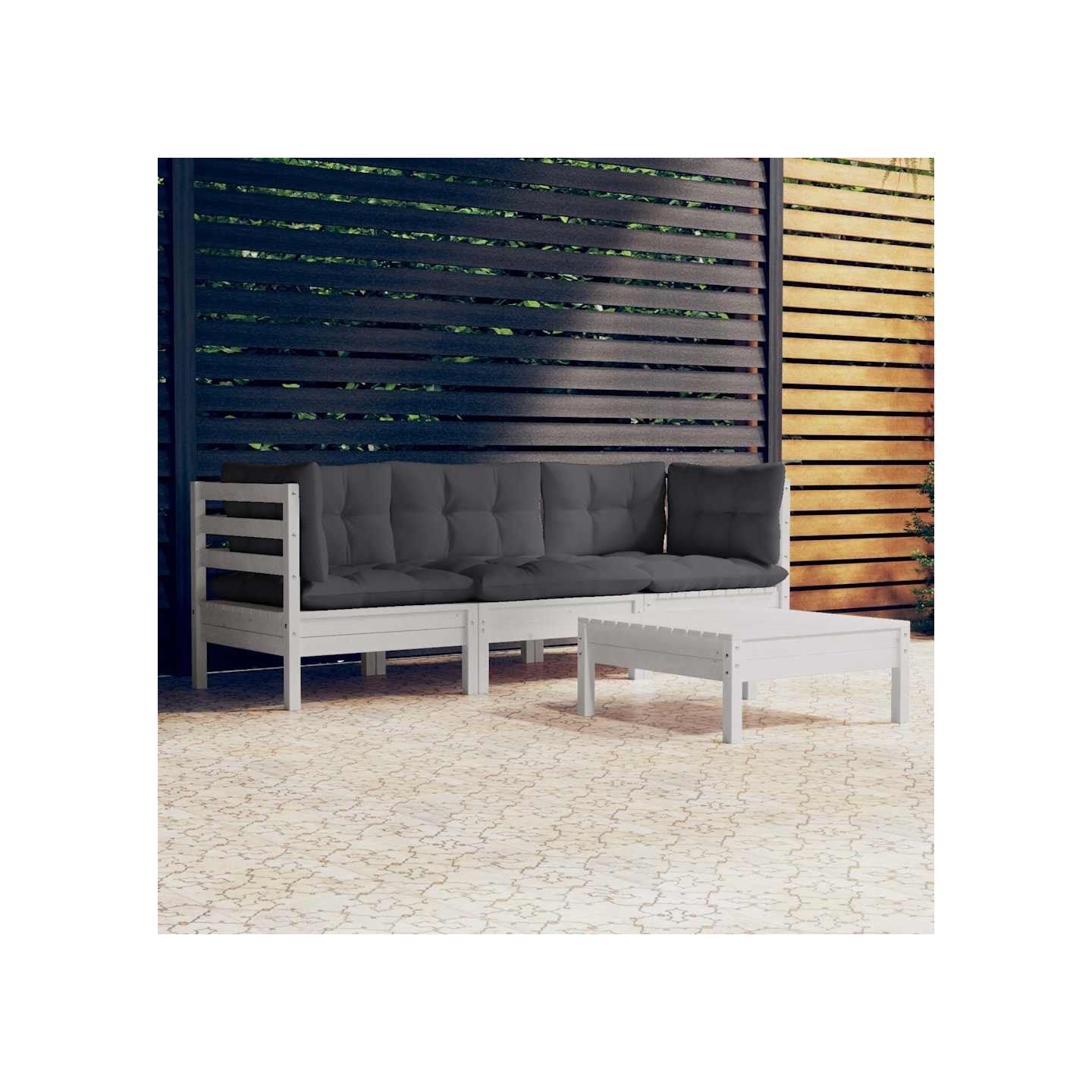 Salon de jardin 4 pcs avec coussins anthracite Bois de pin