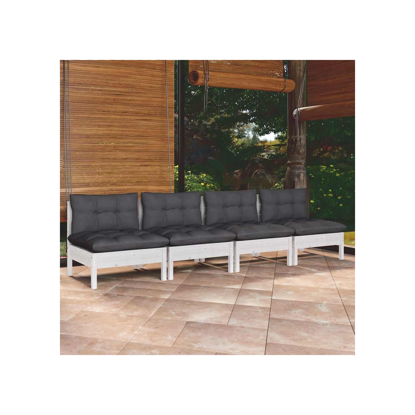 Canapé 4 places de jardin avec coussins anthracite Bois de pin