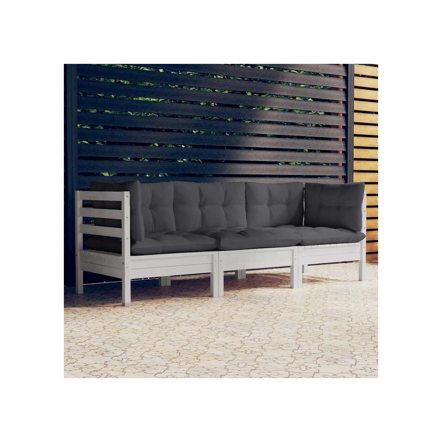 Canapé 3 places de jardin avec coussins anthracite Bois de pin