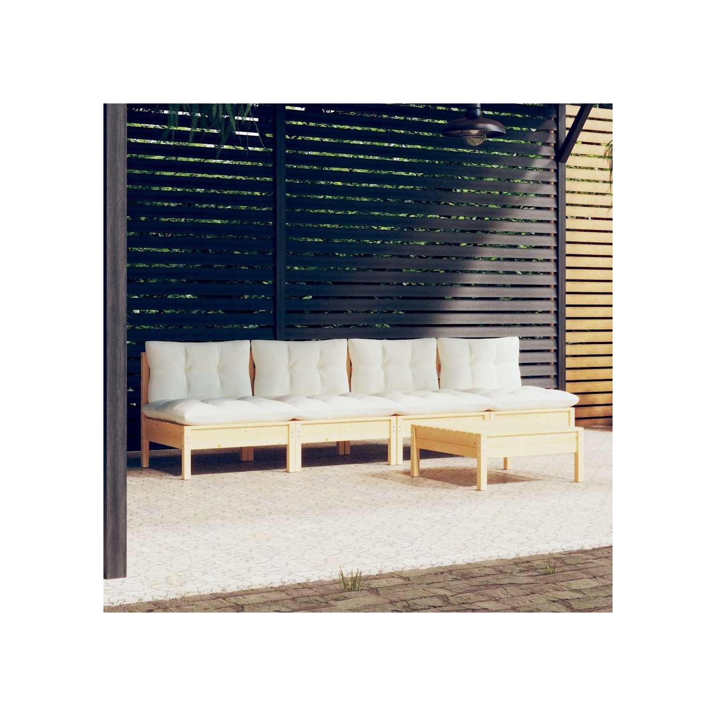 Salon de jardin 5 pcs avec coussins crème bois de pin