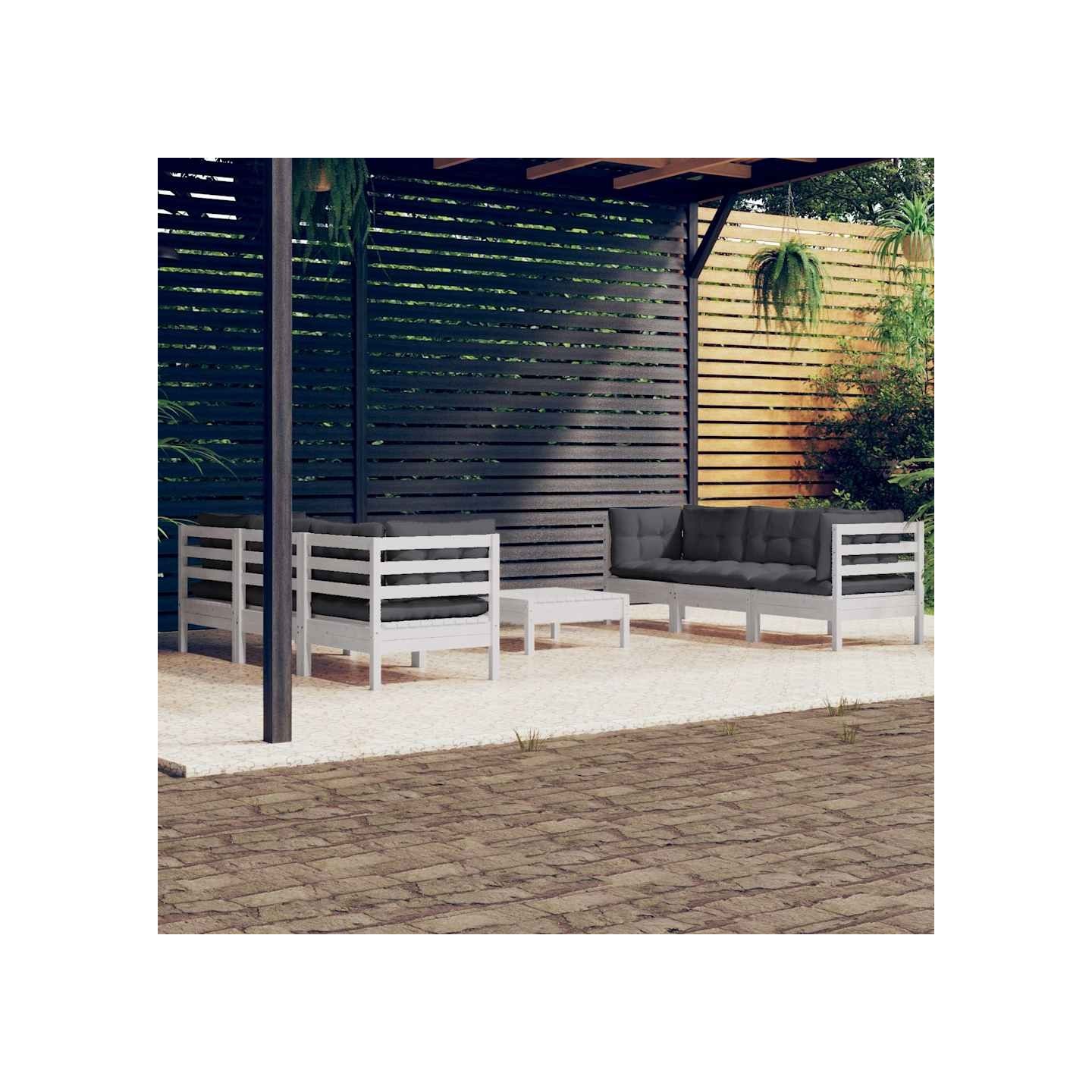 Salon de jardin 7 pcs avec coussins anthracite bois de pin