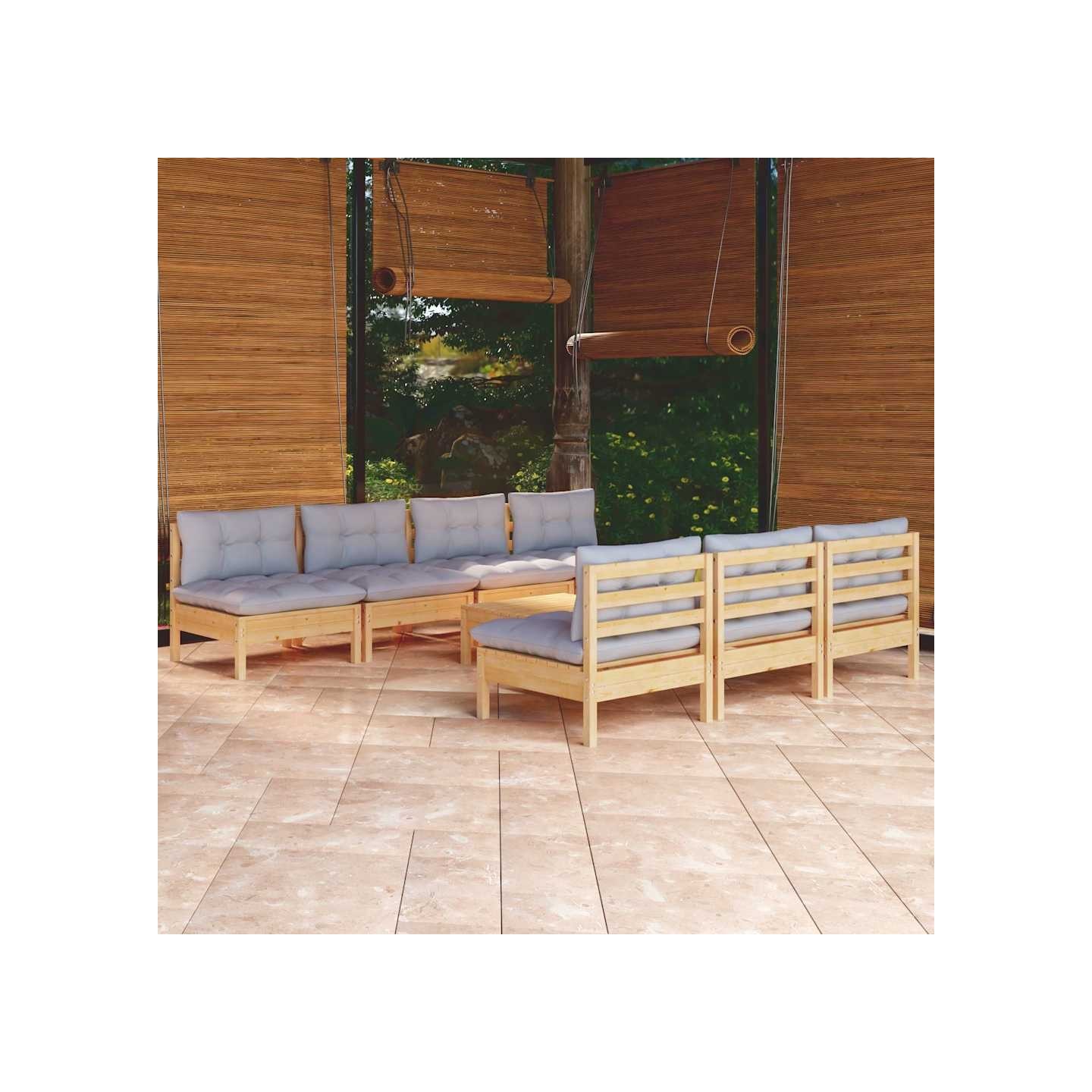 Salon de jardin 8 pcs avec coussins gris Bois de pin