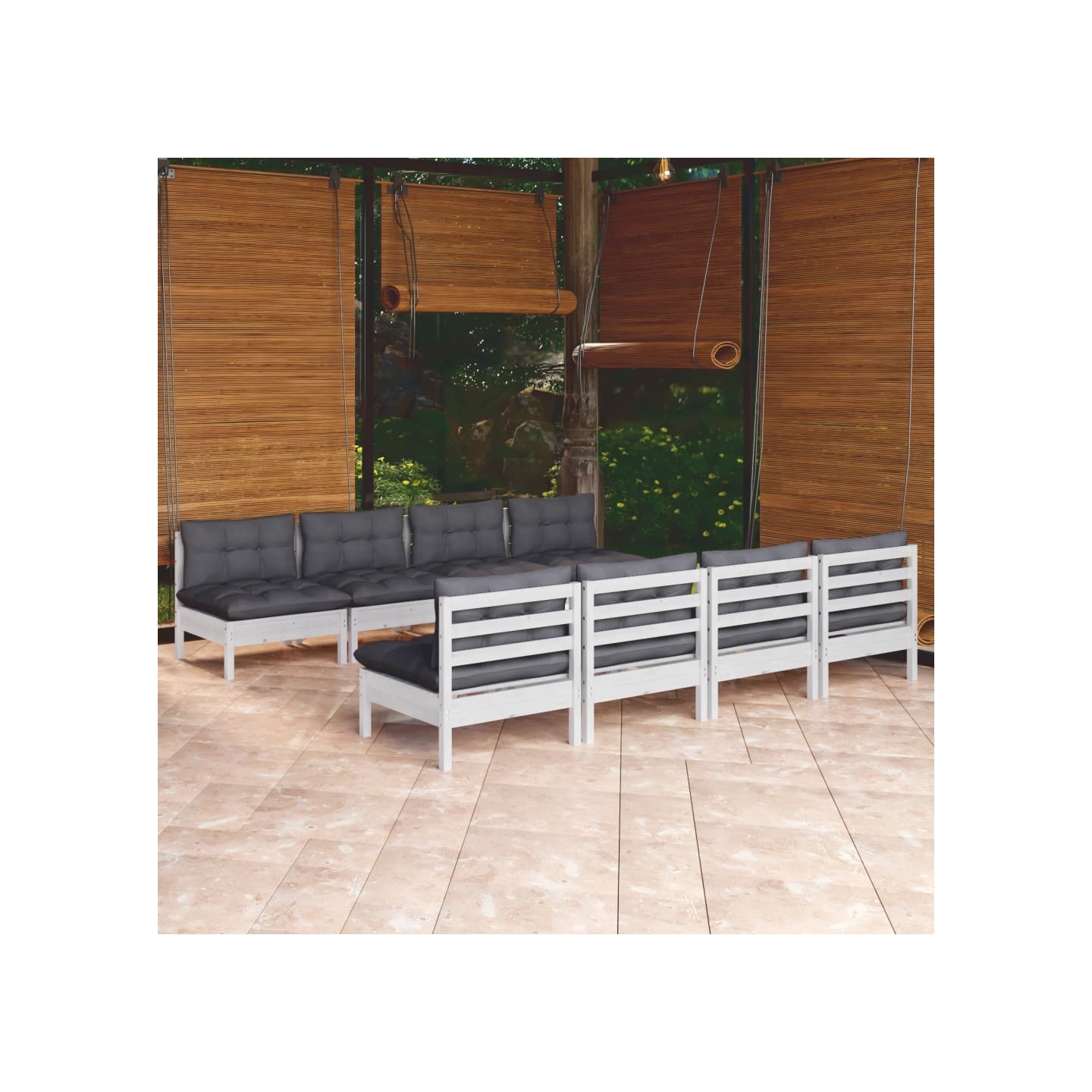 Salon de jardin 9 pcs avec coussins bois de pin massif