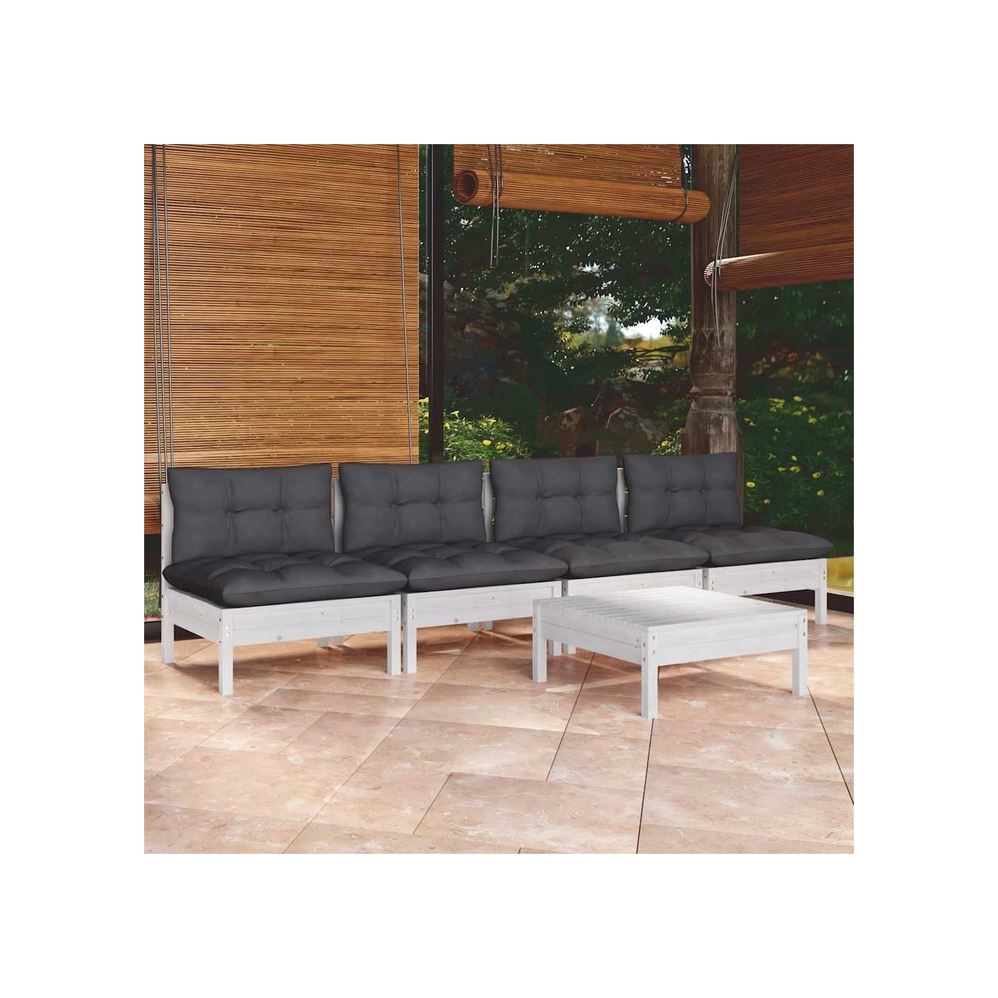 Salon de jardin 5 pcs avec coussins anthracite bois de pin