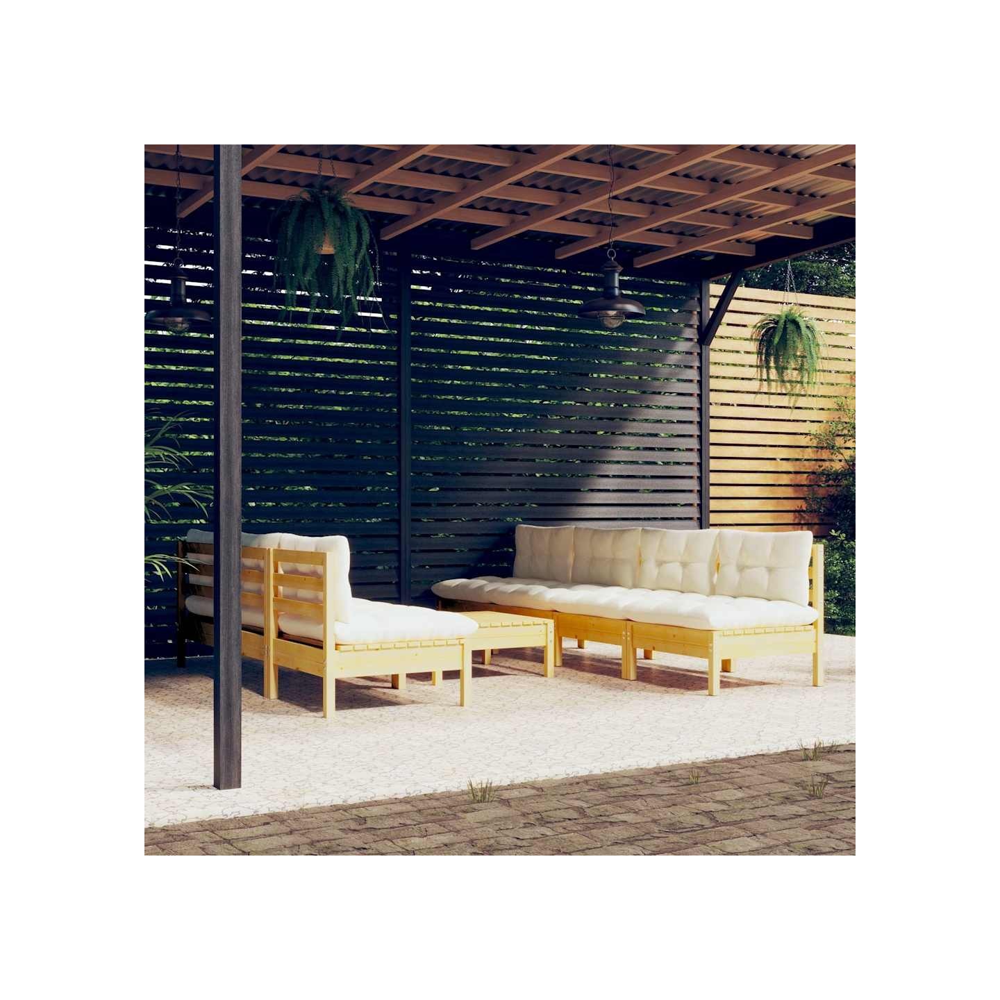 Salon de jardin 8 pcs avec coussins crème Bois de pin