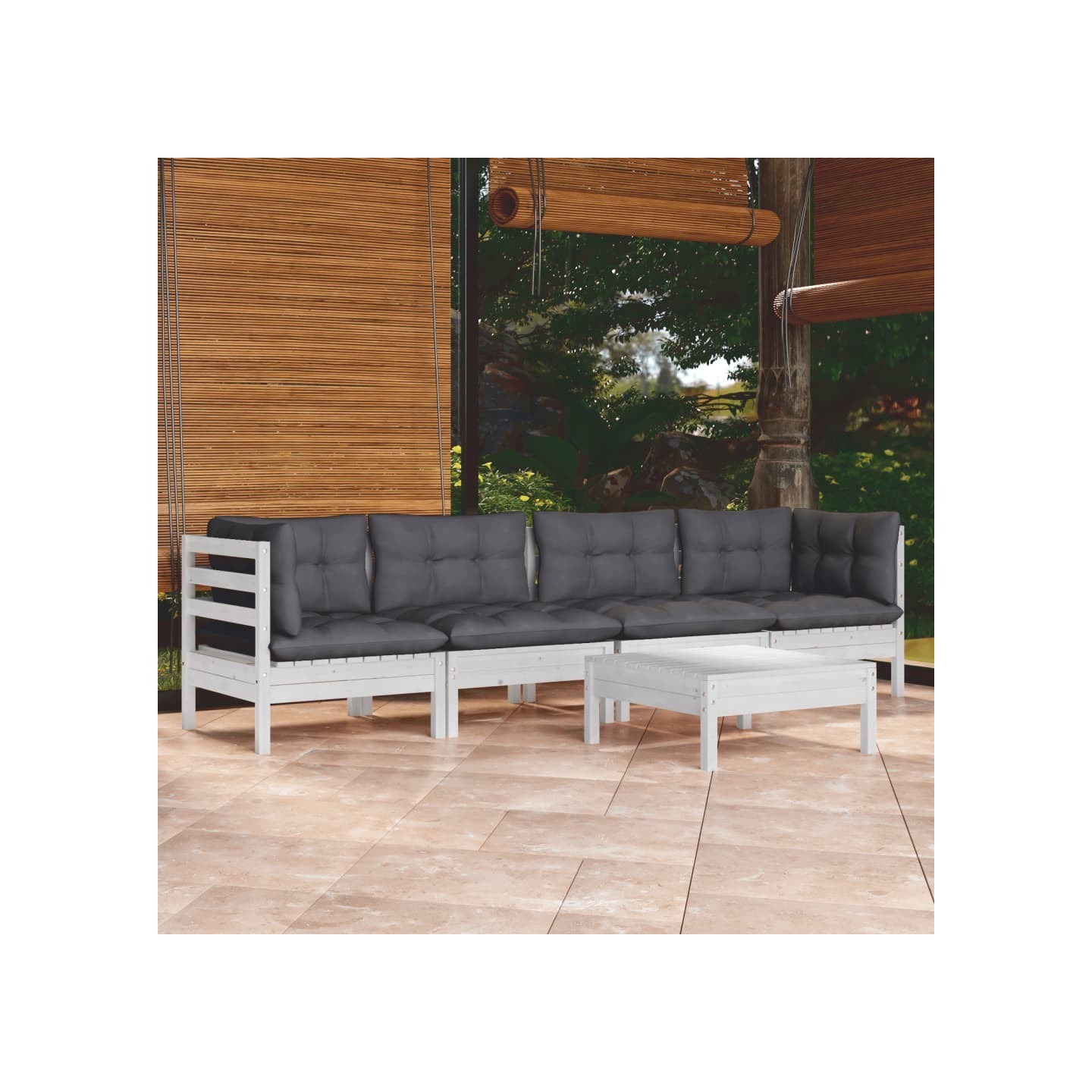 Salon de jardin 5 pcs avec coussins bois de pin massif