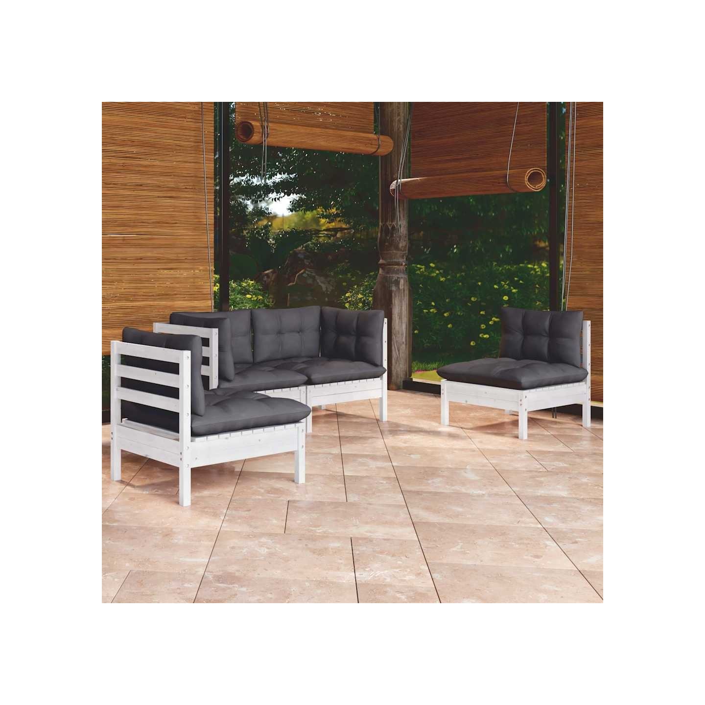 Salon de jardin 4 pcs avec coussins bois de pin massif
