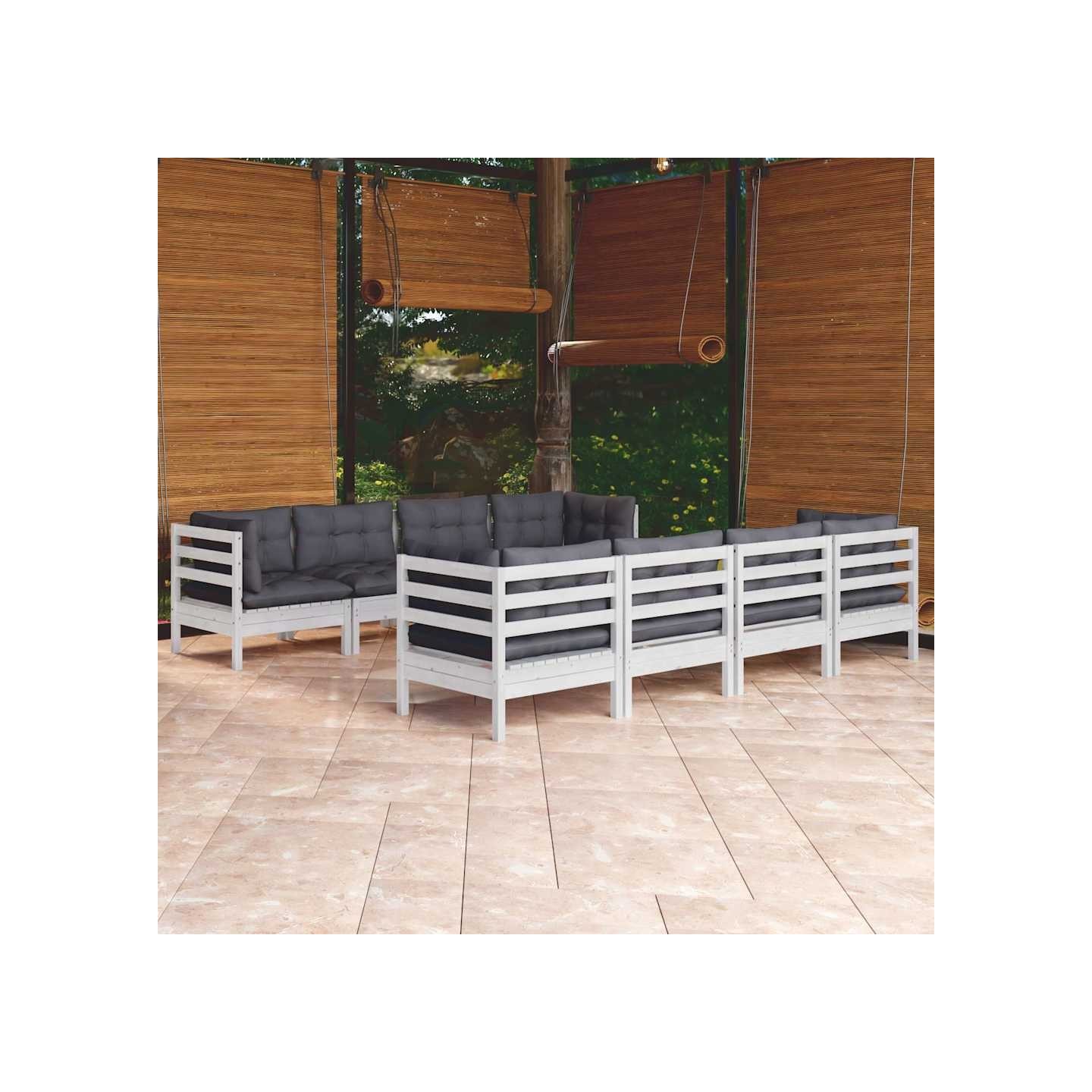 Salon de jardin 9 pcs avec coussins bois de pin massif