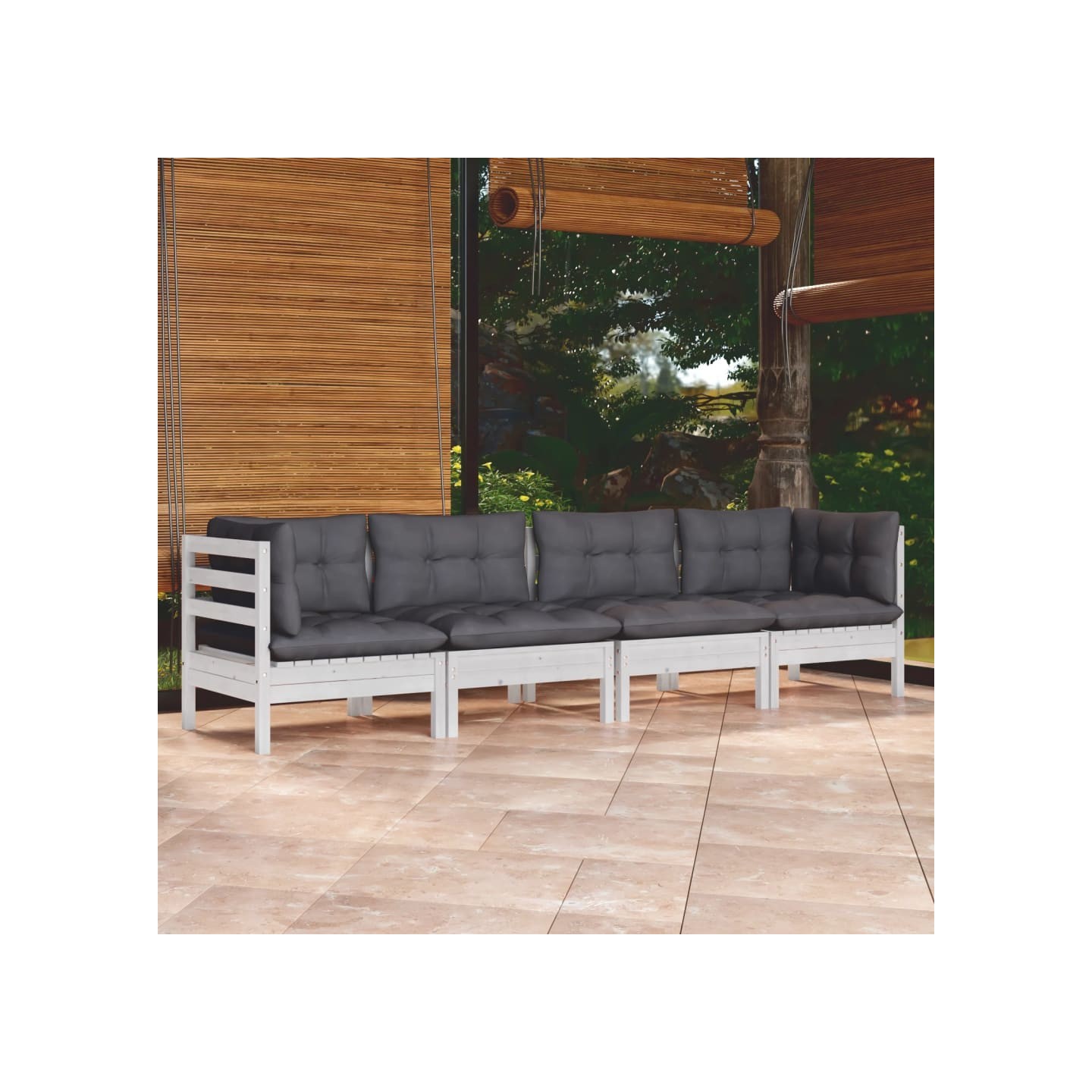 Salon de jardin 4 pcs avec coussins bois de pin massif