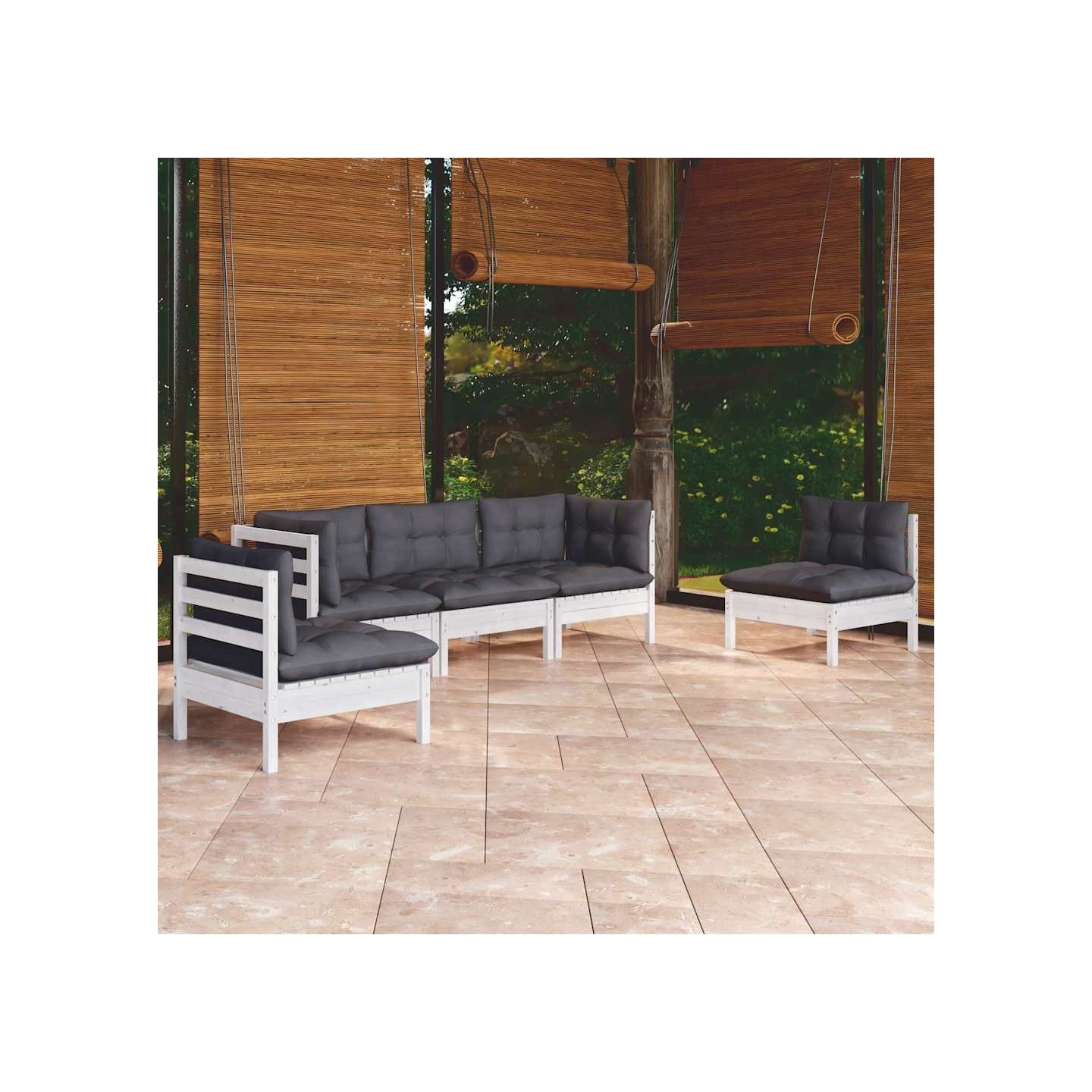 Salon de jardin 5 pcs avec coussins bois de pin massif