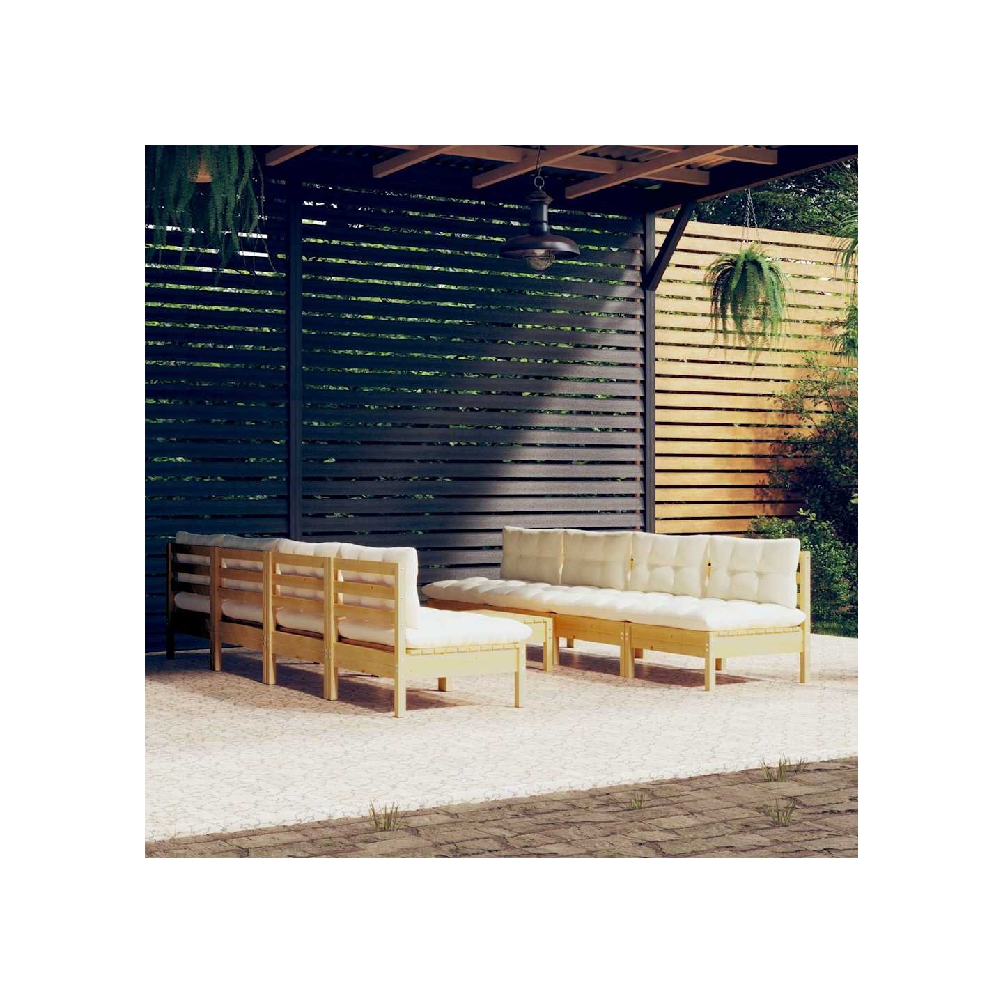 Salon de jardin 9 pcs avec coussins crème bois de pin massif