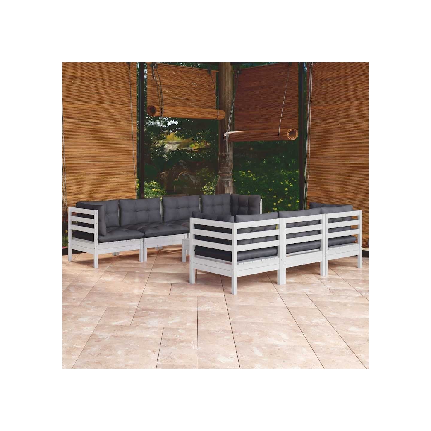 Salon de jardin 8 pcs avec coussins bois de pin massif