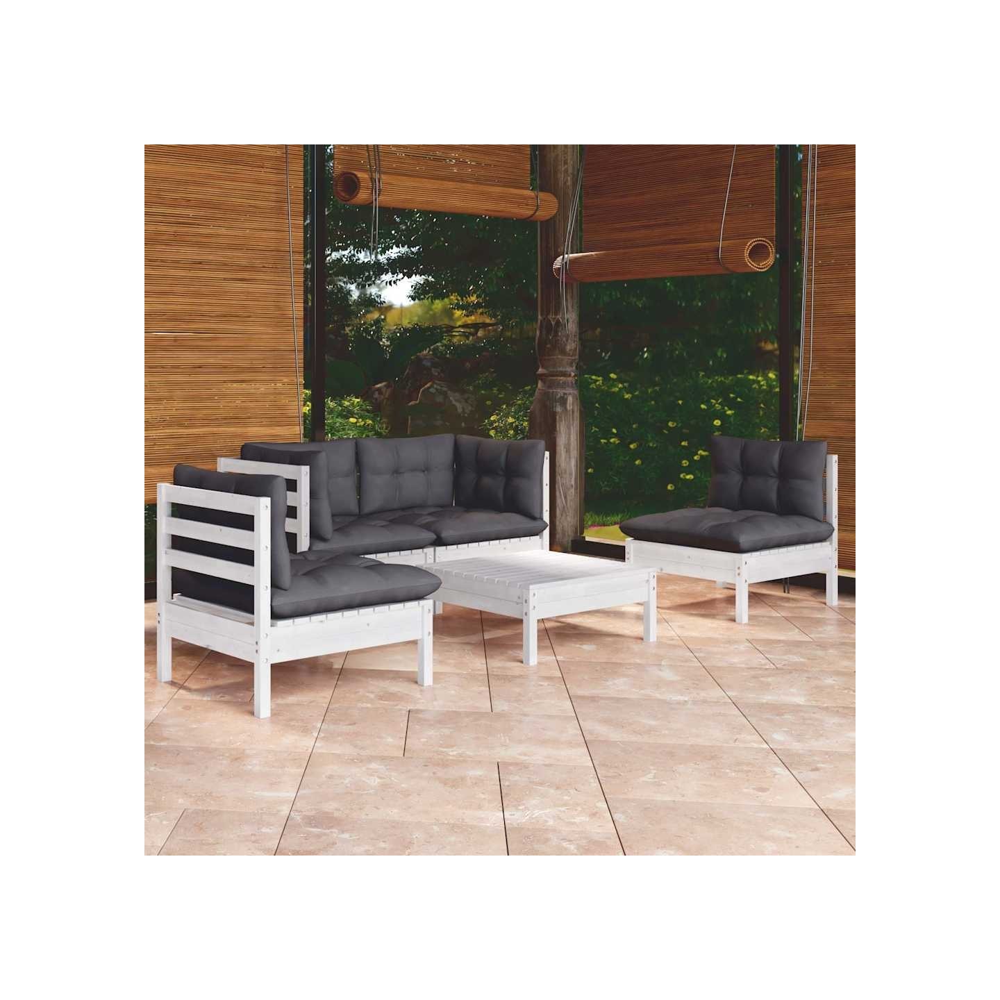 Salon de jardin 5 pcs avec coussins bois de pin massif