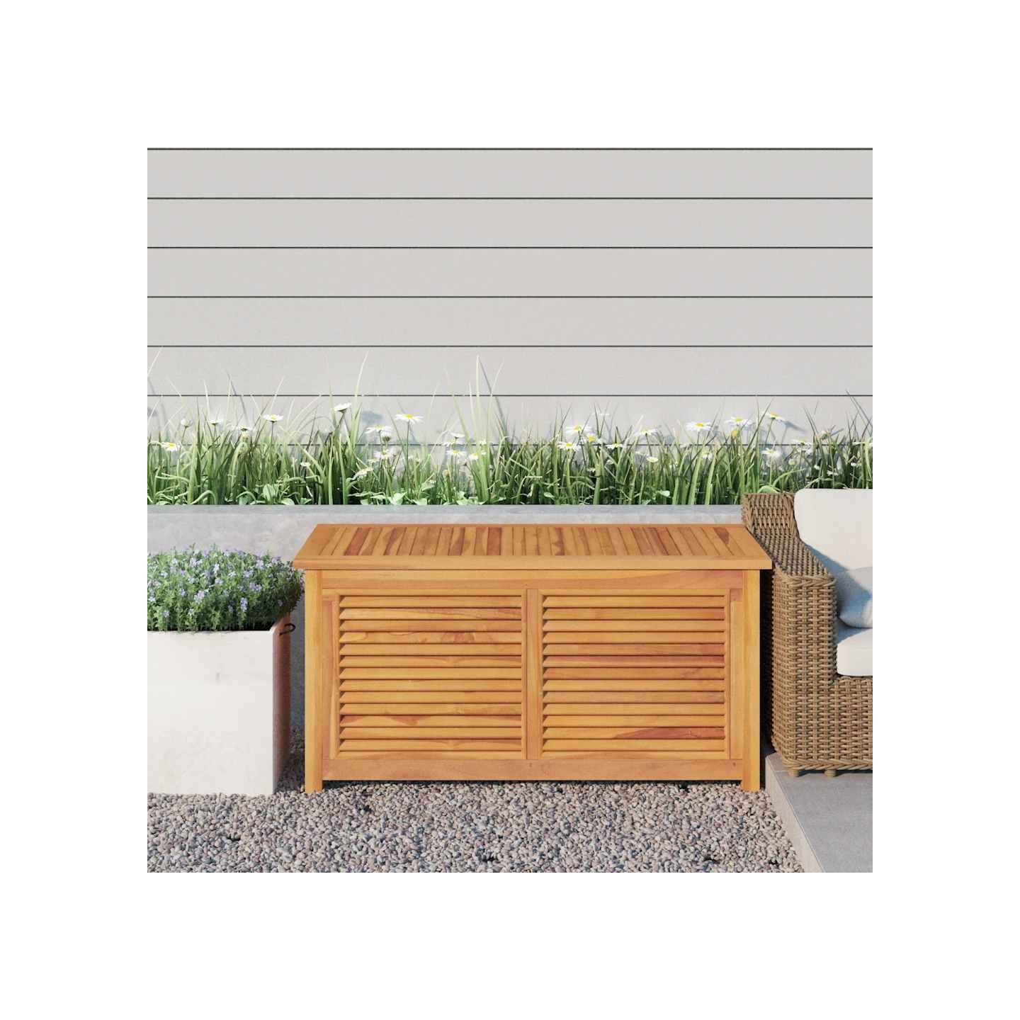 Boîte de rangement jardin et sac 114x50x58 cm bois massif teck
