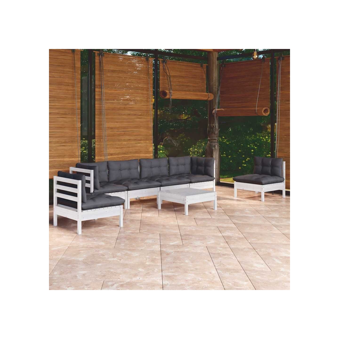 Salon de jardin 7 pcs avec coussins bois de pin massif