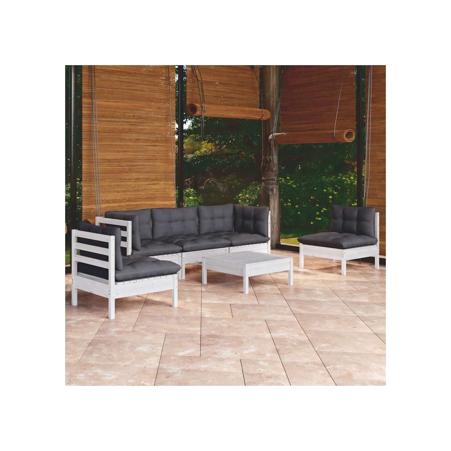 Salon de jardin 6 pcs avec coussins bois de pin massif