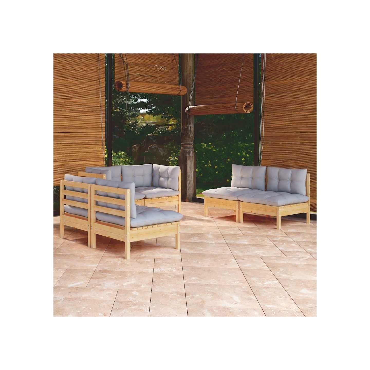 Salon de jardin 6 pcs avec coussins gris Bois de pin massif