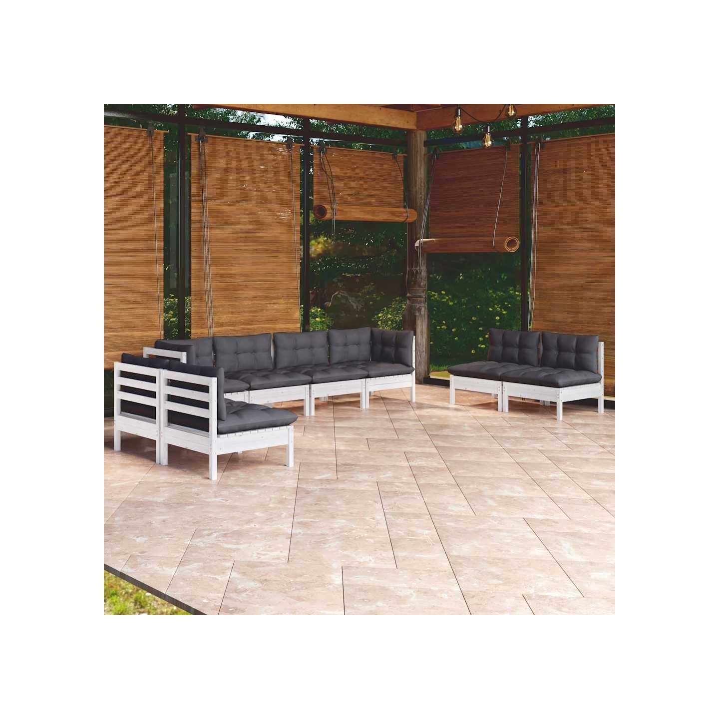 Salon de jardin 8 pcs avec coussins bois de pin massif