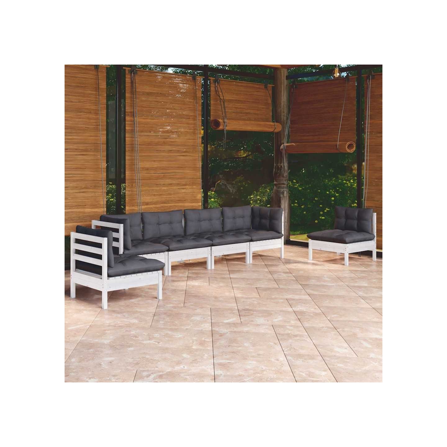 Salon de jardin 6 pcs avec coussins bois de pin massif