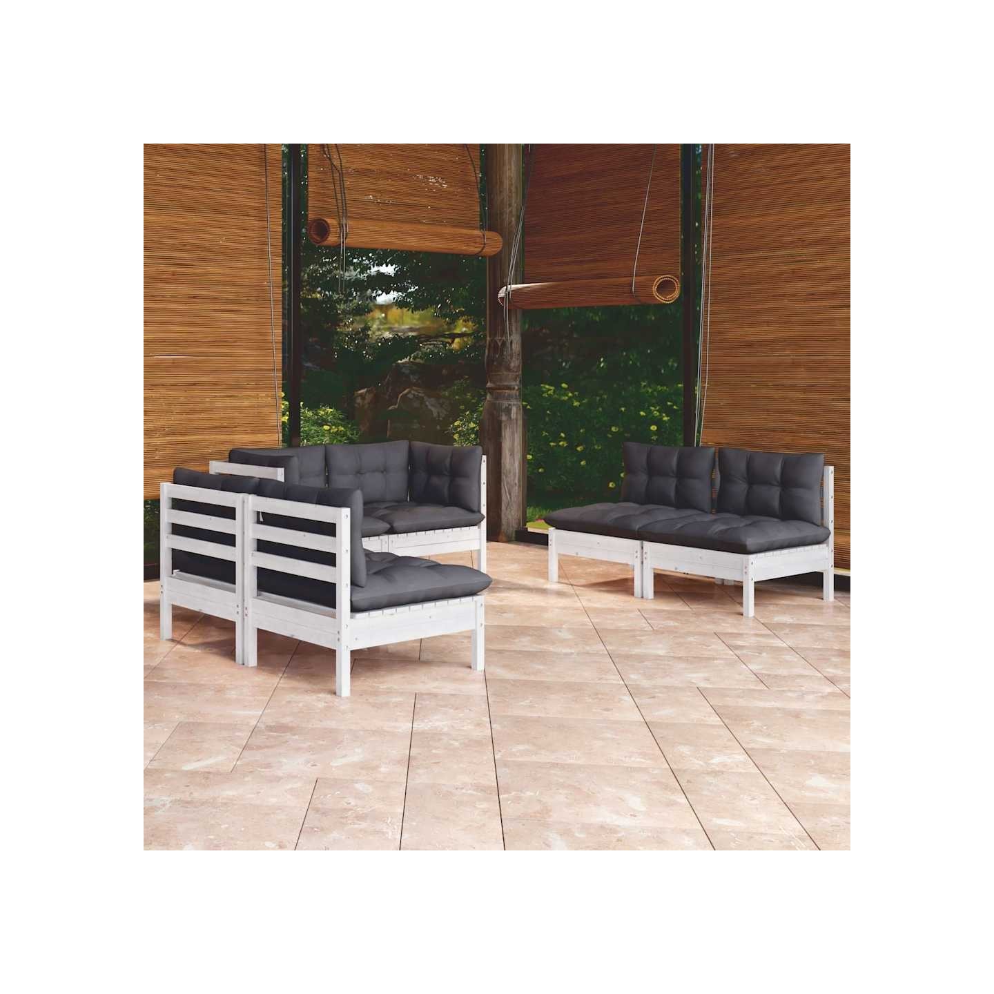 Salon de jardin 6 pcs avec coussins bois de pin massif