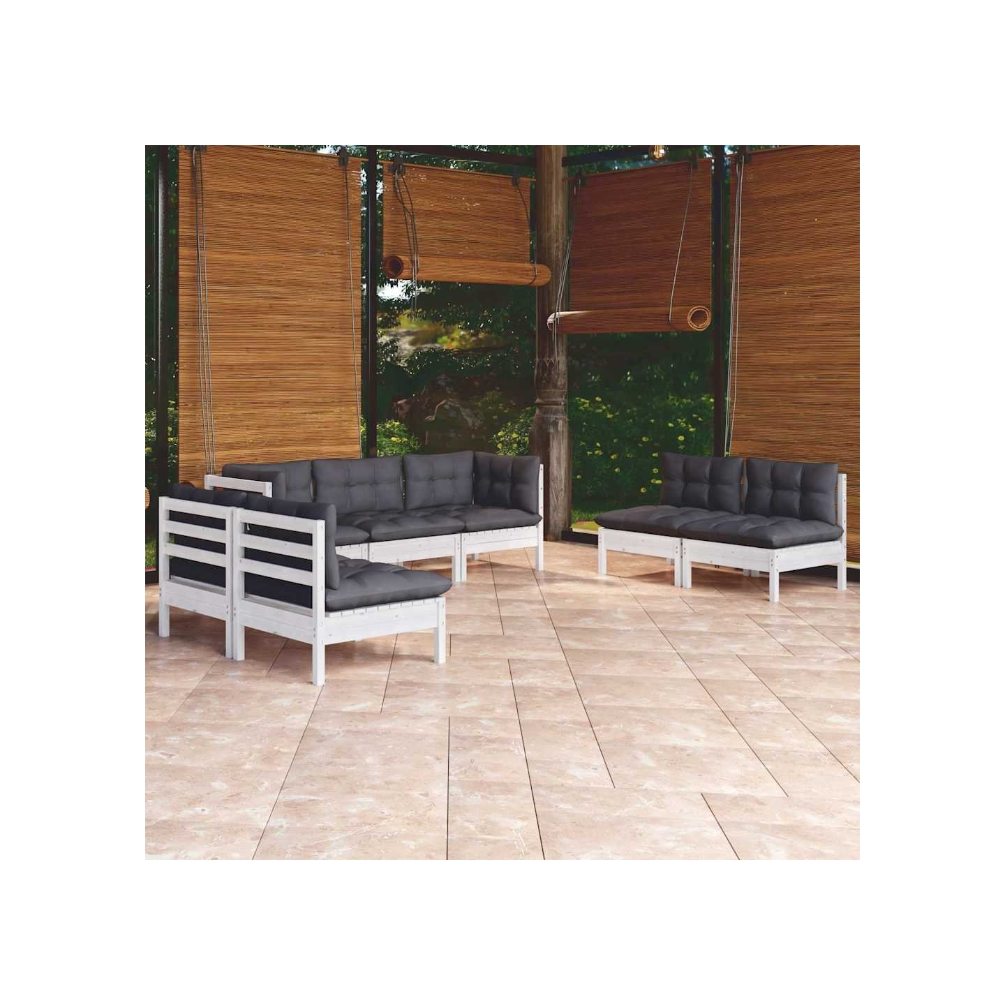 Salon de jardin 7 pcs avec coussins bois de pin massif