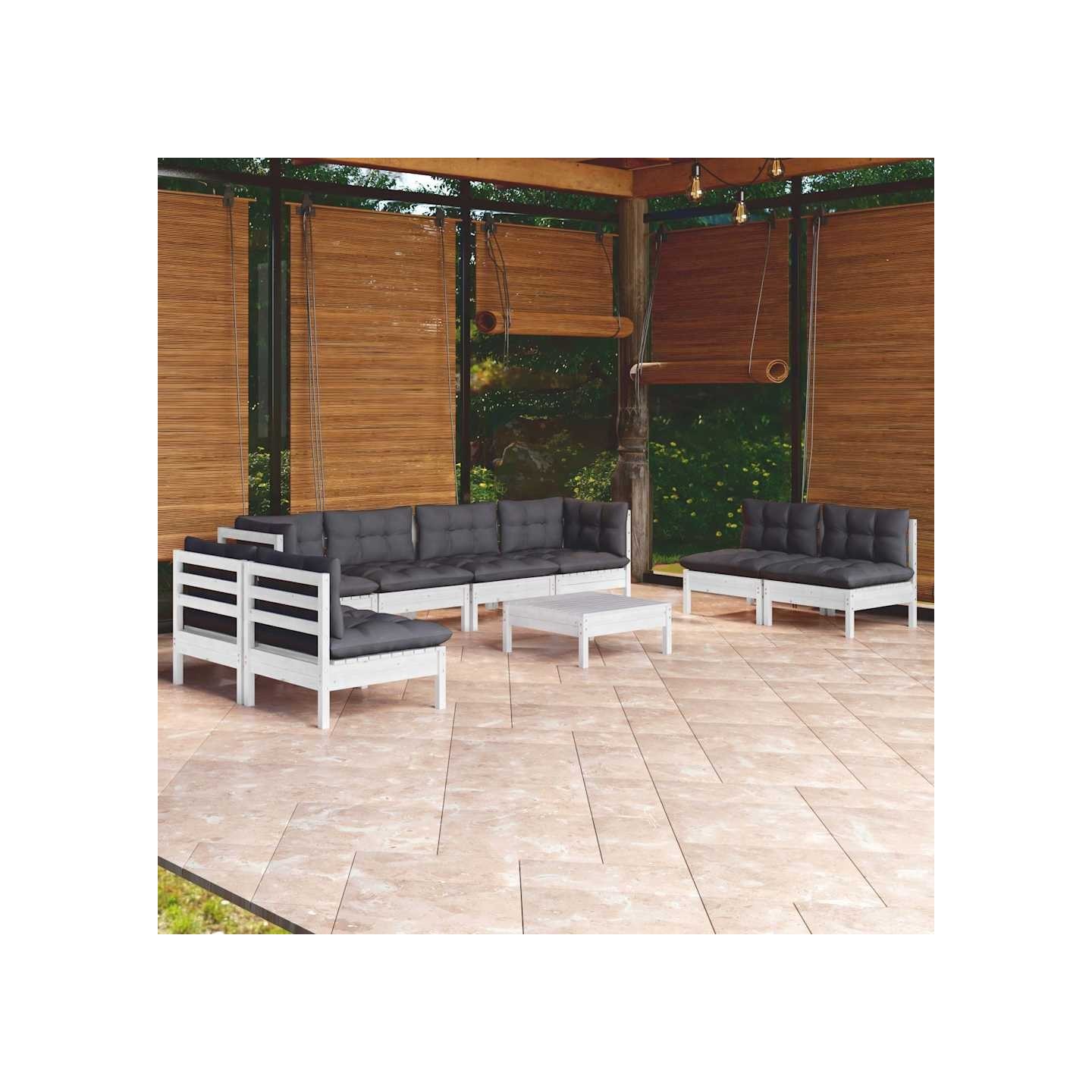 Salon de jardin 9 pcs avec coussins bois de pin massif