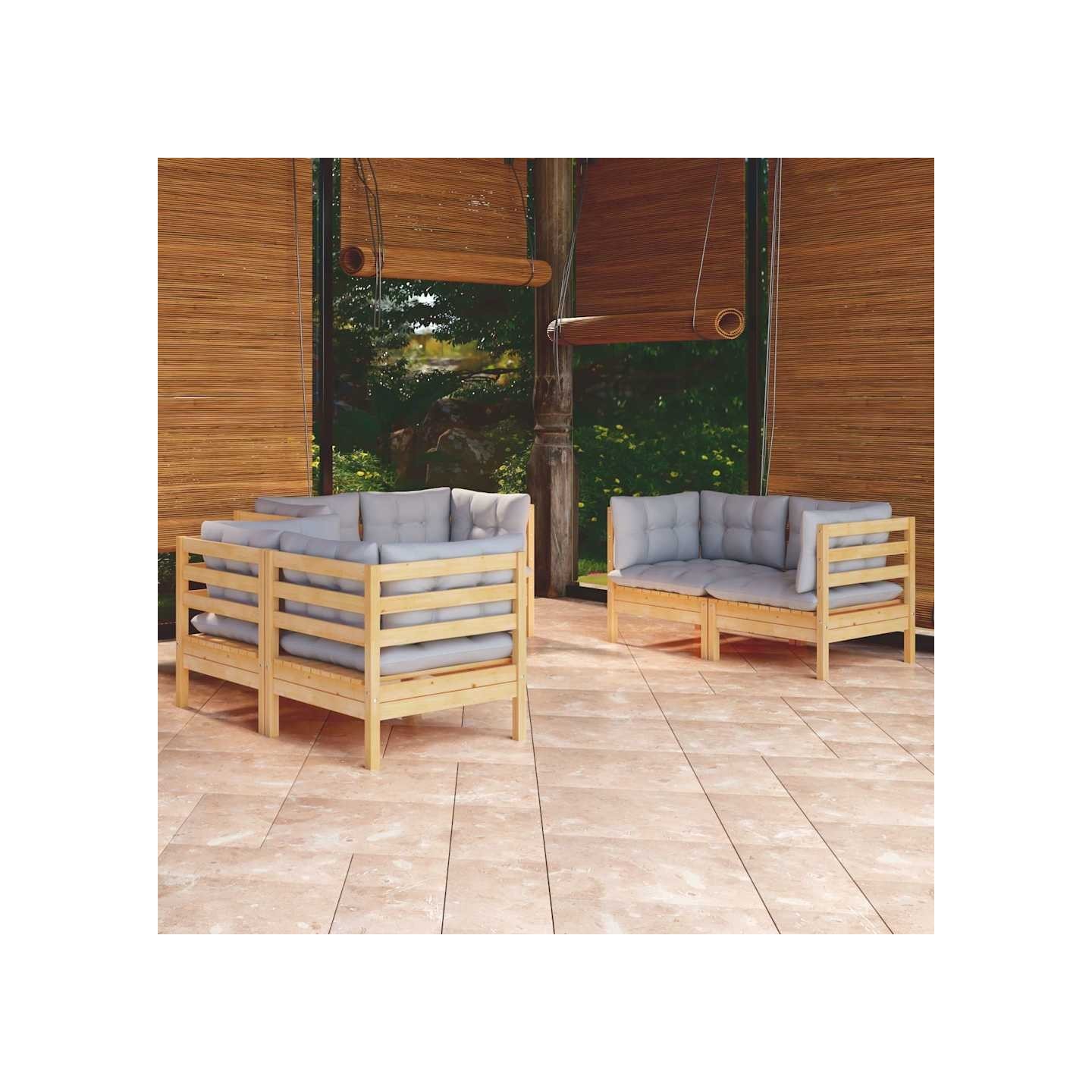 Salon de jardin 6 pcs avec coussins gris Bois de pin massif