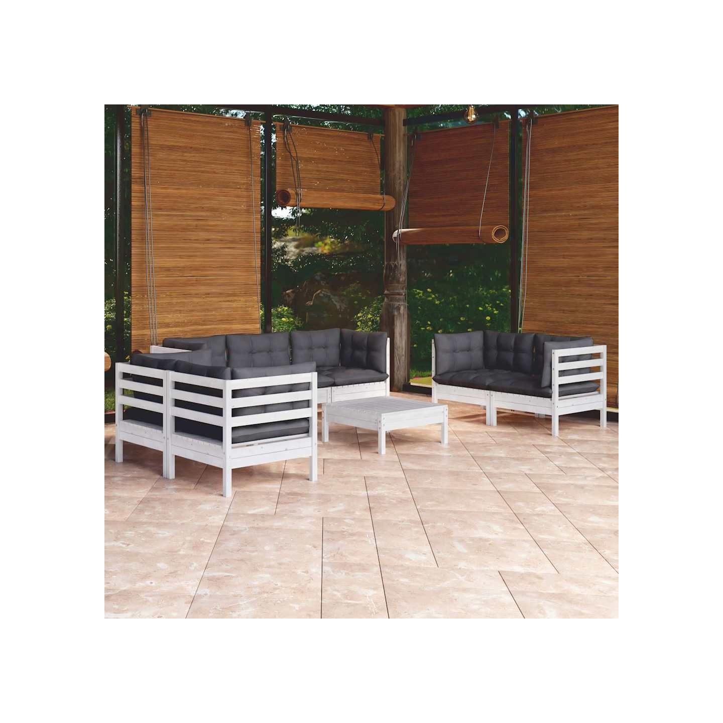 Salon de jardin 8 pcs avec coussins bois de pin massif