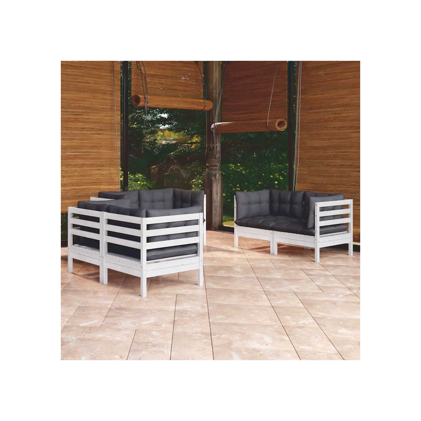 Salon de jardin 6 pcs avec coussins bois de pin massif