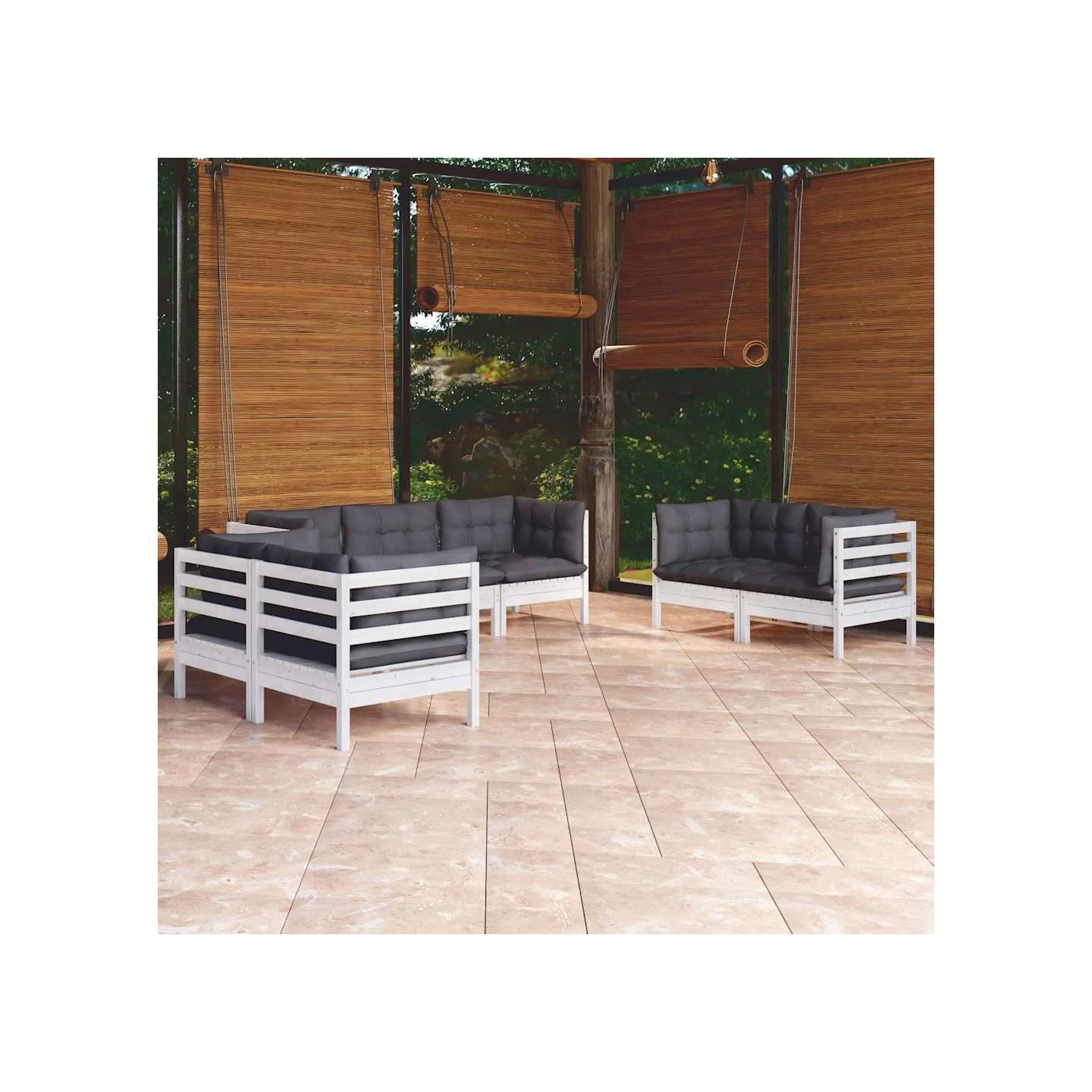 Salon de jardin 7 pcs avec coussins bois de pin massif