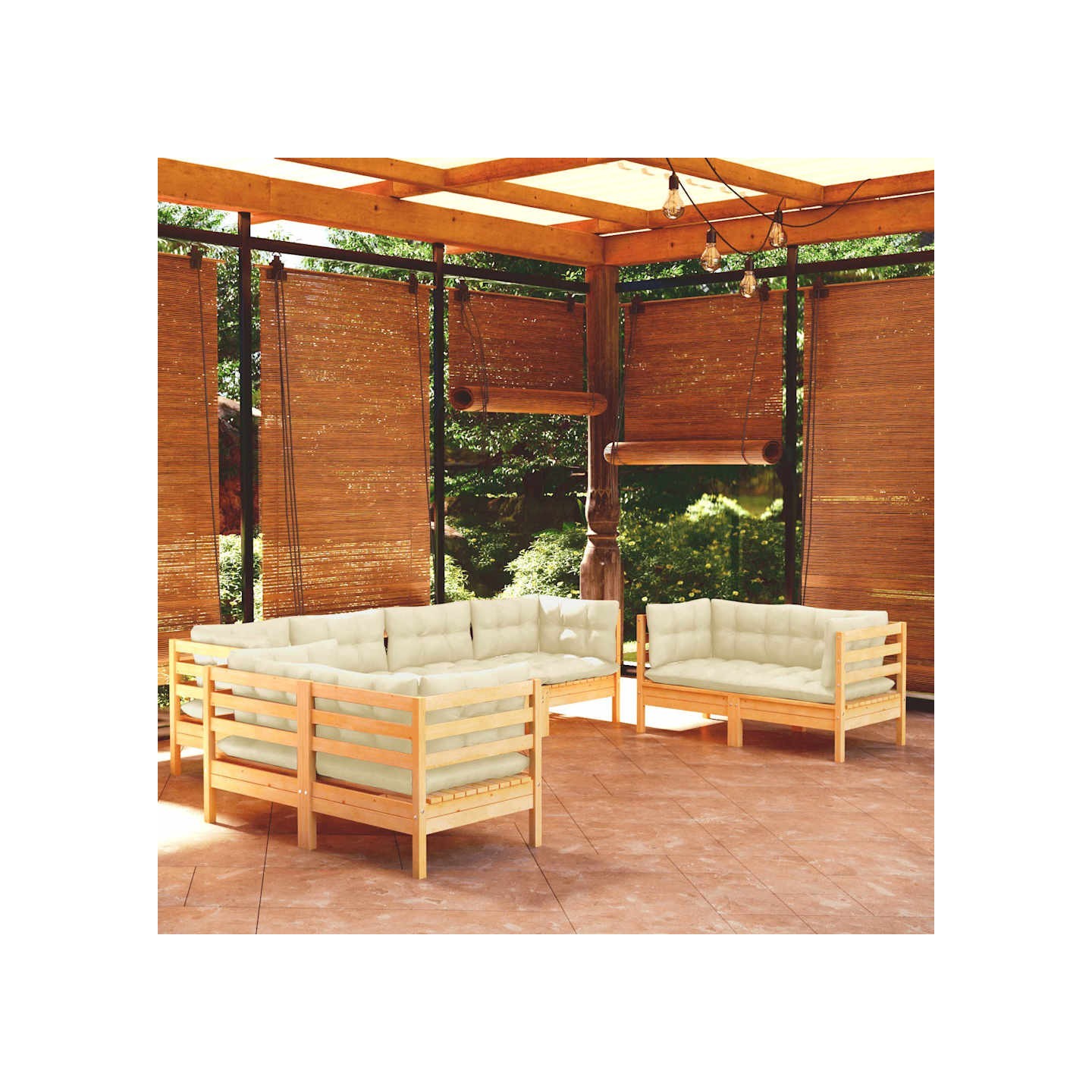 Salon de jardin 8 pcs avec coussins crème Bois de pin massif
