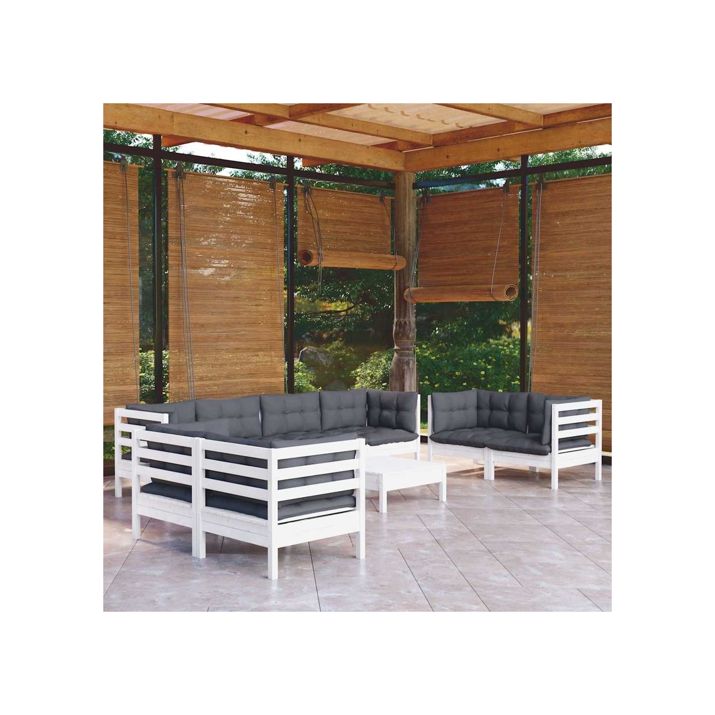 Salon de jardin 9 pcs avec coussins bois de pin massif