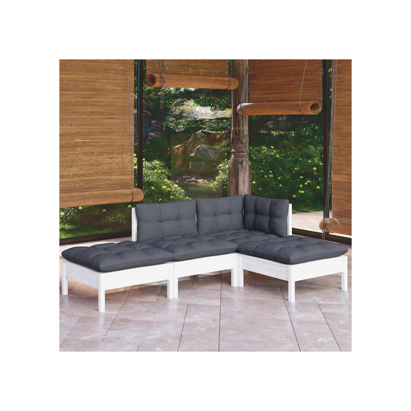 Salon de jardin 4 pcs avec coussins bois de pin massif