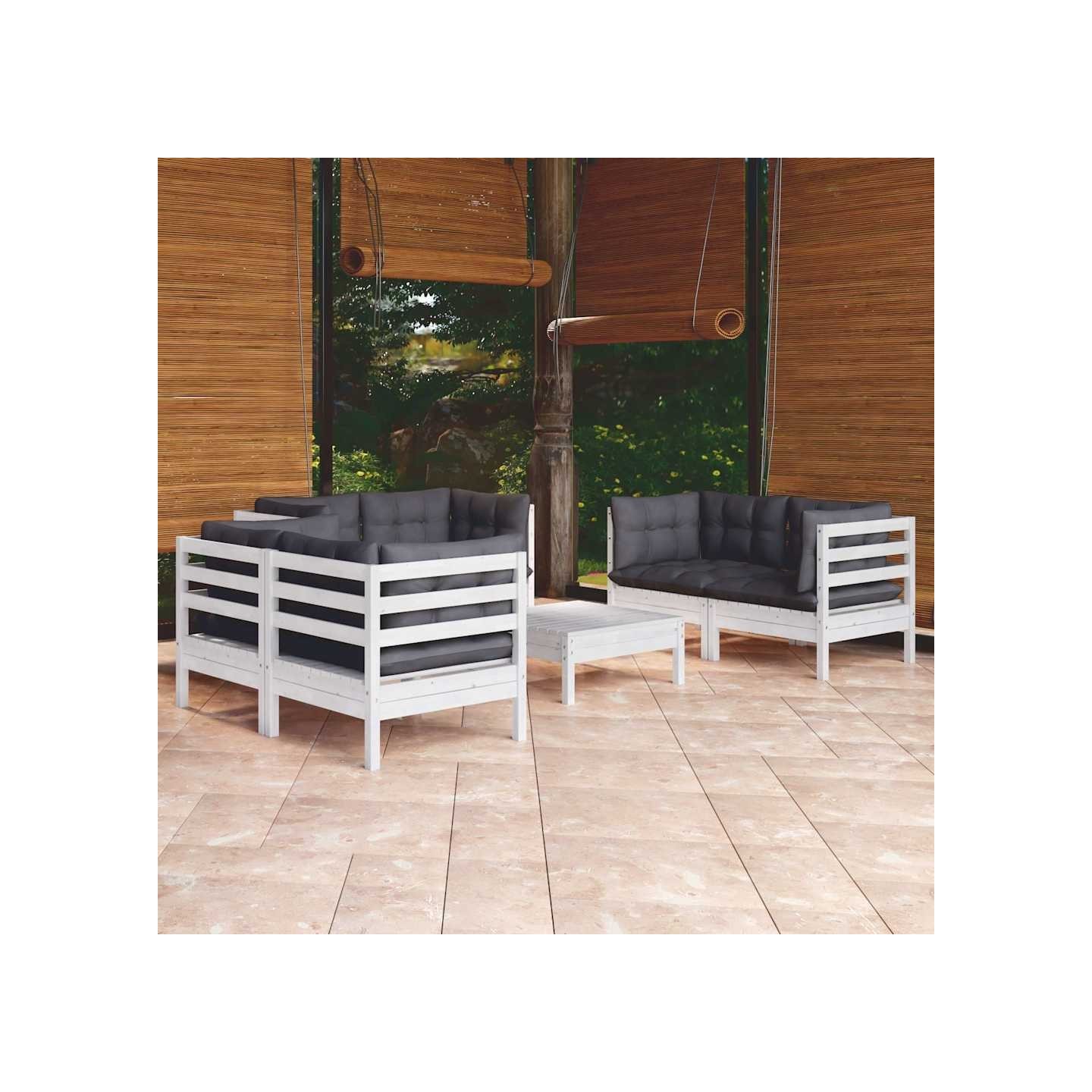 Salon de jardin 7 pcs avec coussins bois de pin massif