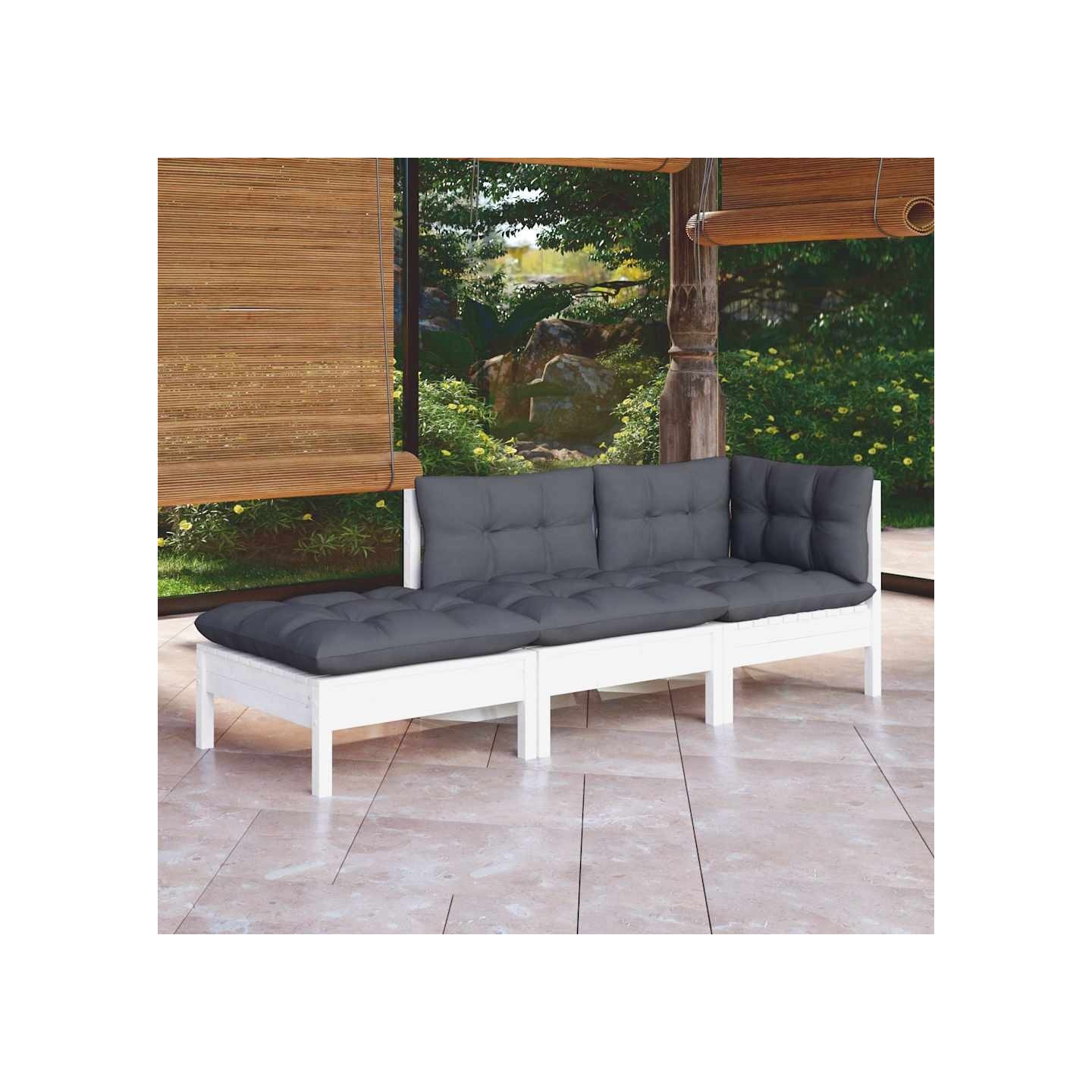 Salon de jardin 3 pcs avec coussins Bois de pin massif
